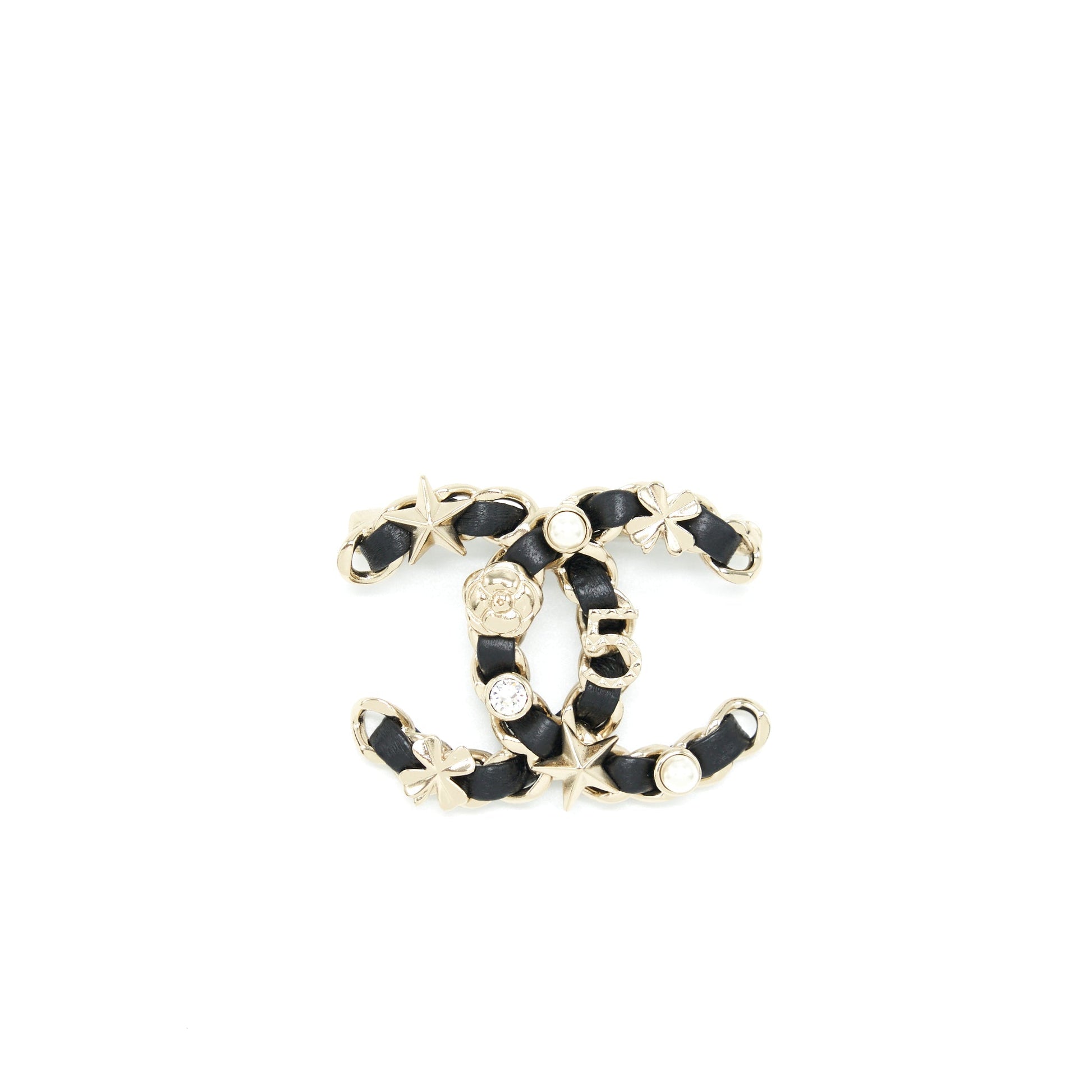 Chanel 22S CC Logo Brooch Charm LGHW Black Key Chain