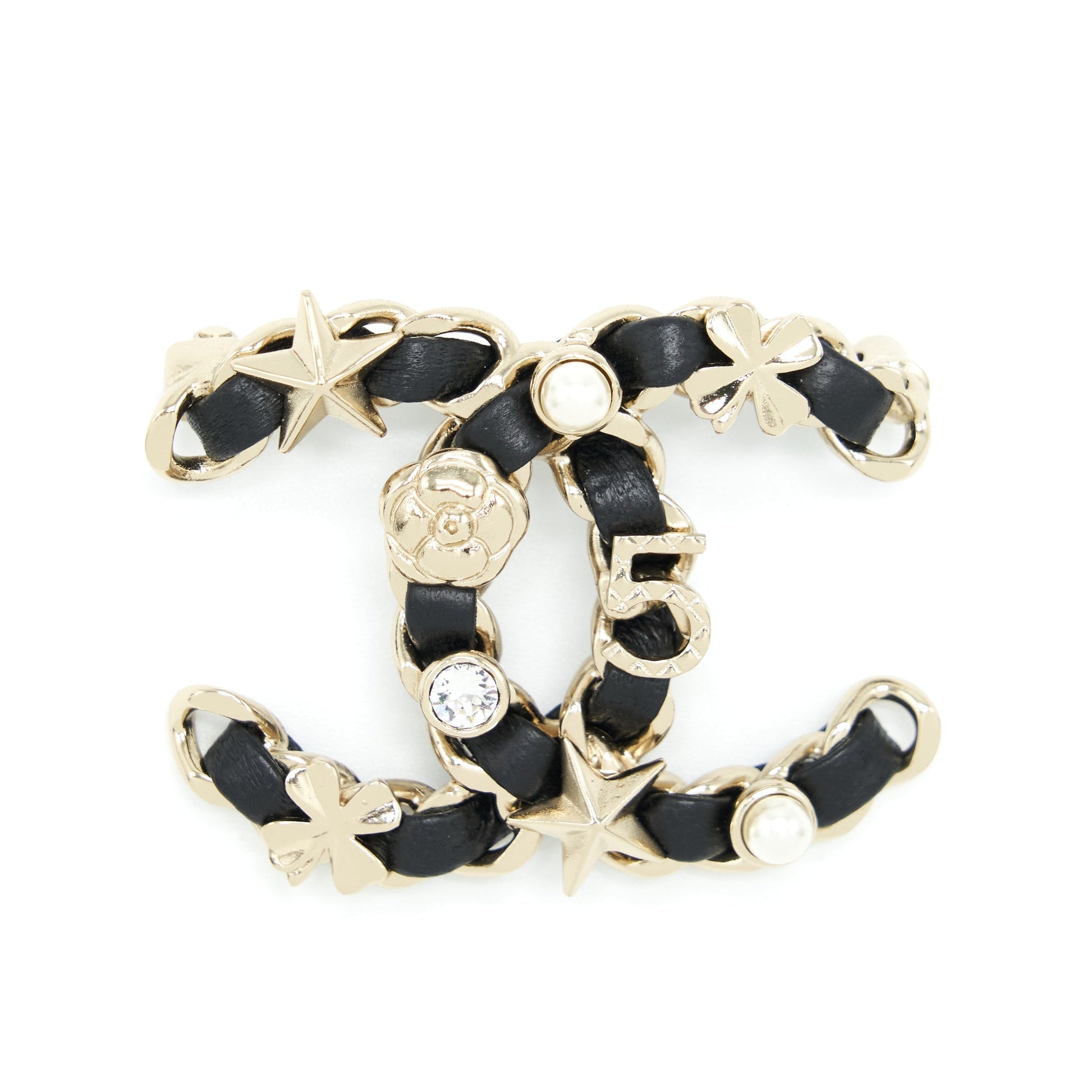 Chanel 22S CC Logo Brooch Charm LGHW Black Key Chain