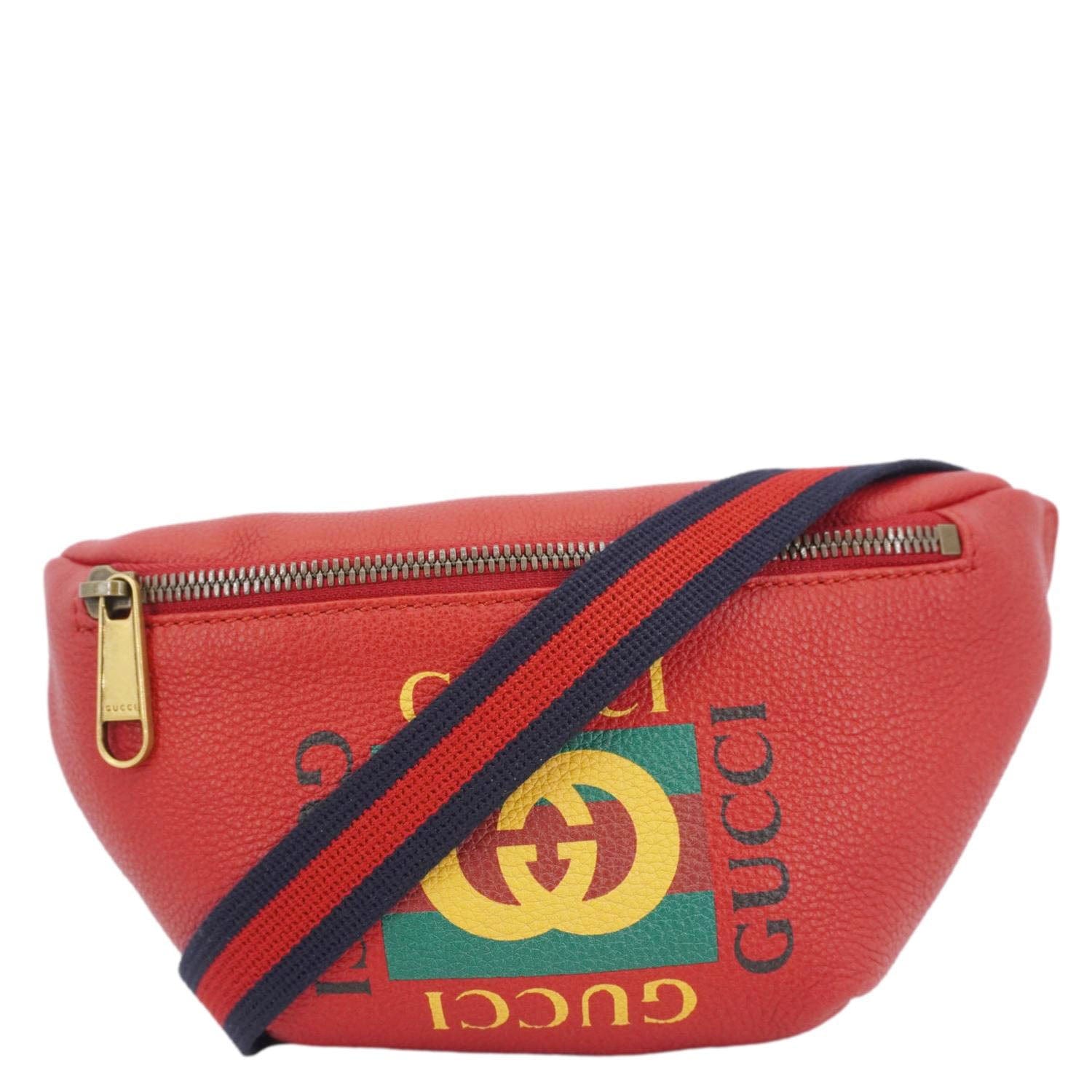 Gucci Print Belt Waist Bum Bag Leather Red Accessory Bag 527792
