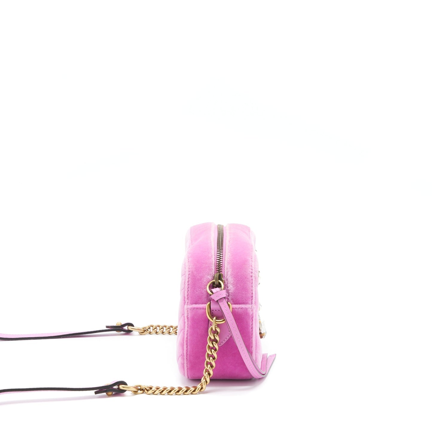 Gucci Marmont Camera Bag Velvet With Crystal Pink Travel Bag