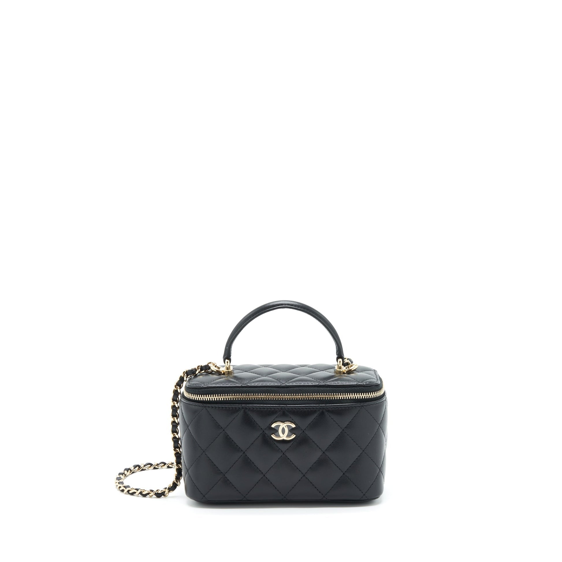 Chanel Top Handle Long Vanity Lambskin GHW Black Handbag