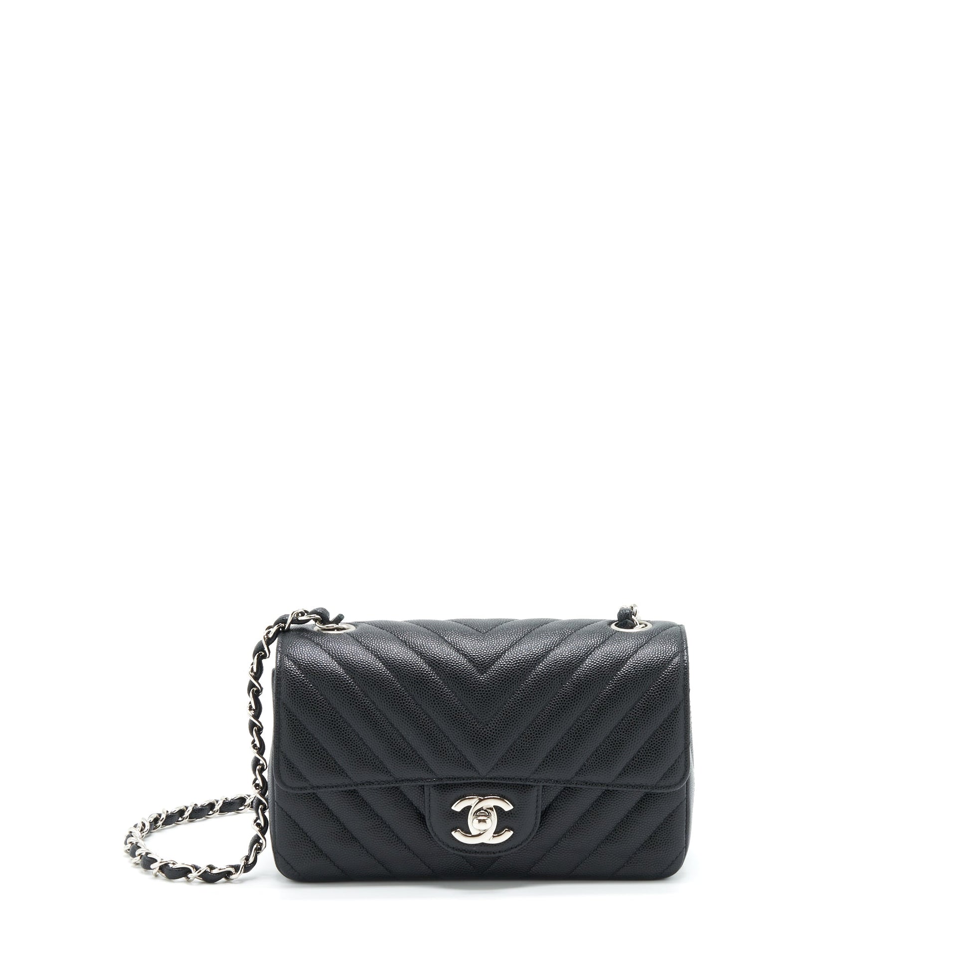Chanel Chevron Rectangular Flap Caviar SHW Black Shoulder Bag