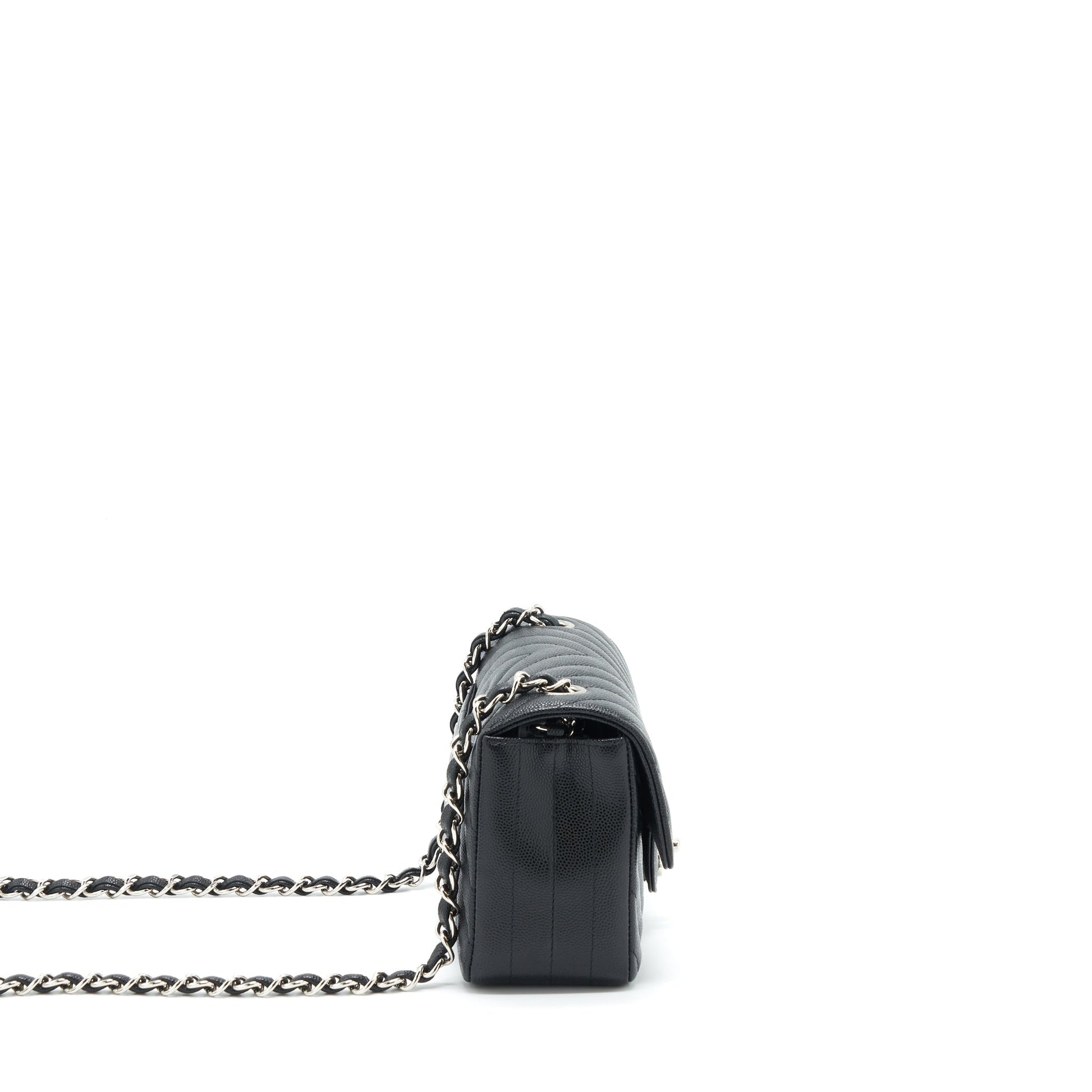 Chanel Chevron Rectangular Flap Caviar SHW Black Shoulder Bag