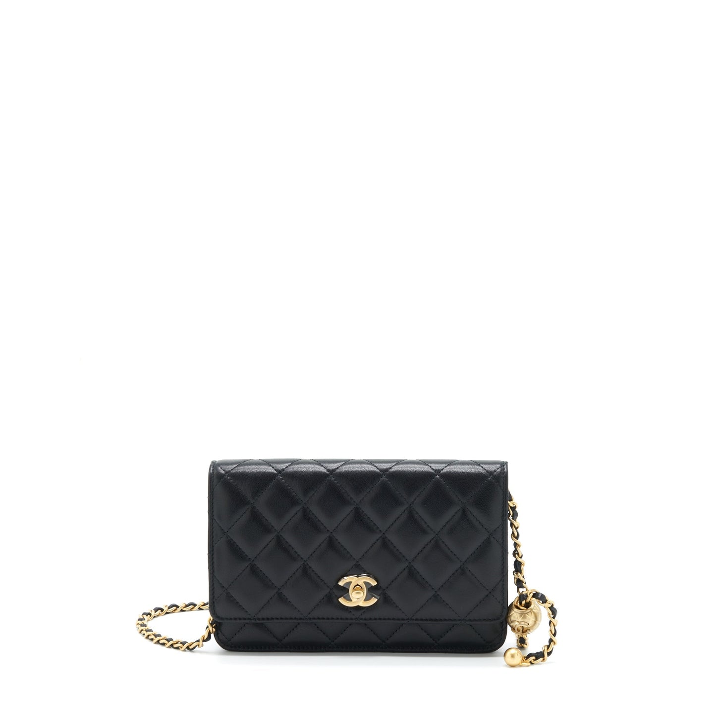 Chanel Pearl Crush On Lambskin GHW Black Wallet Case Black Ghw