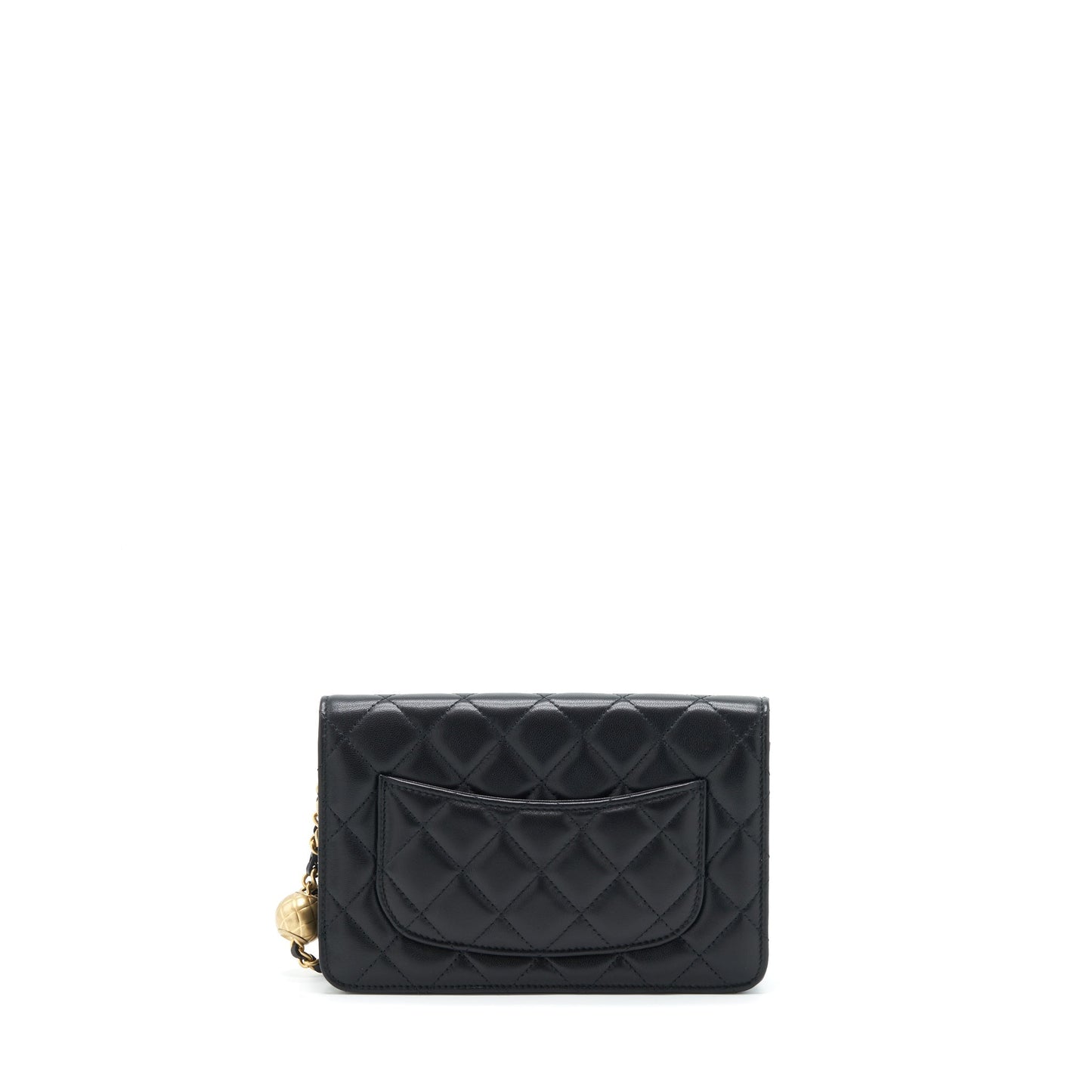 Chanel Pearl Crush On Lambskin GHW Black Wallet Case Black Ghw