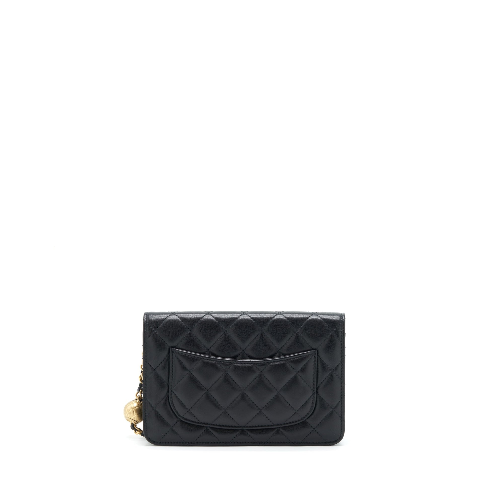 Chanel Pearl Crush On Lambskin GHW Black Wallet Case Black Ghw