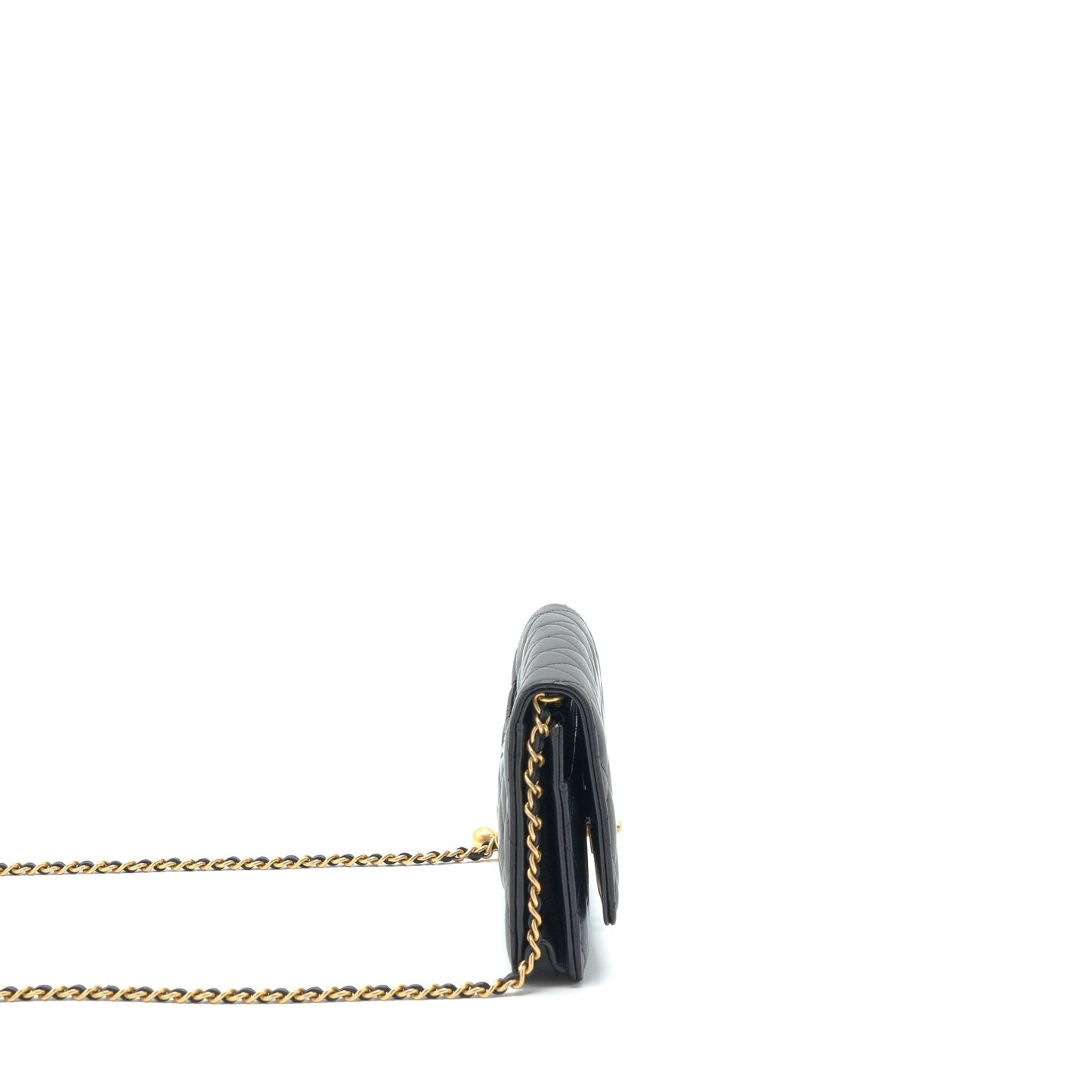 Chanel Pearl Crush On Lambskin GHW Black Wallet Case Black Ghw