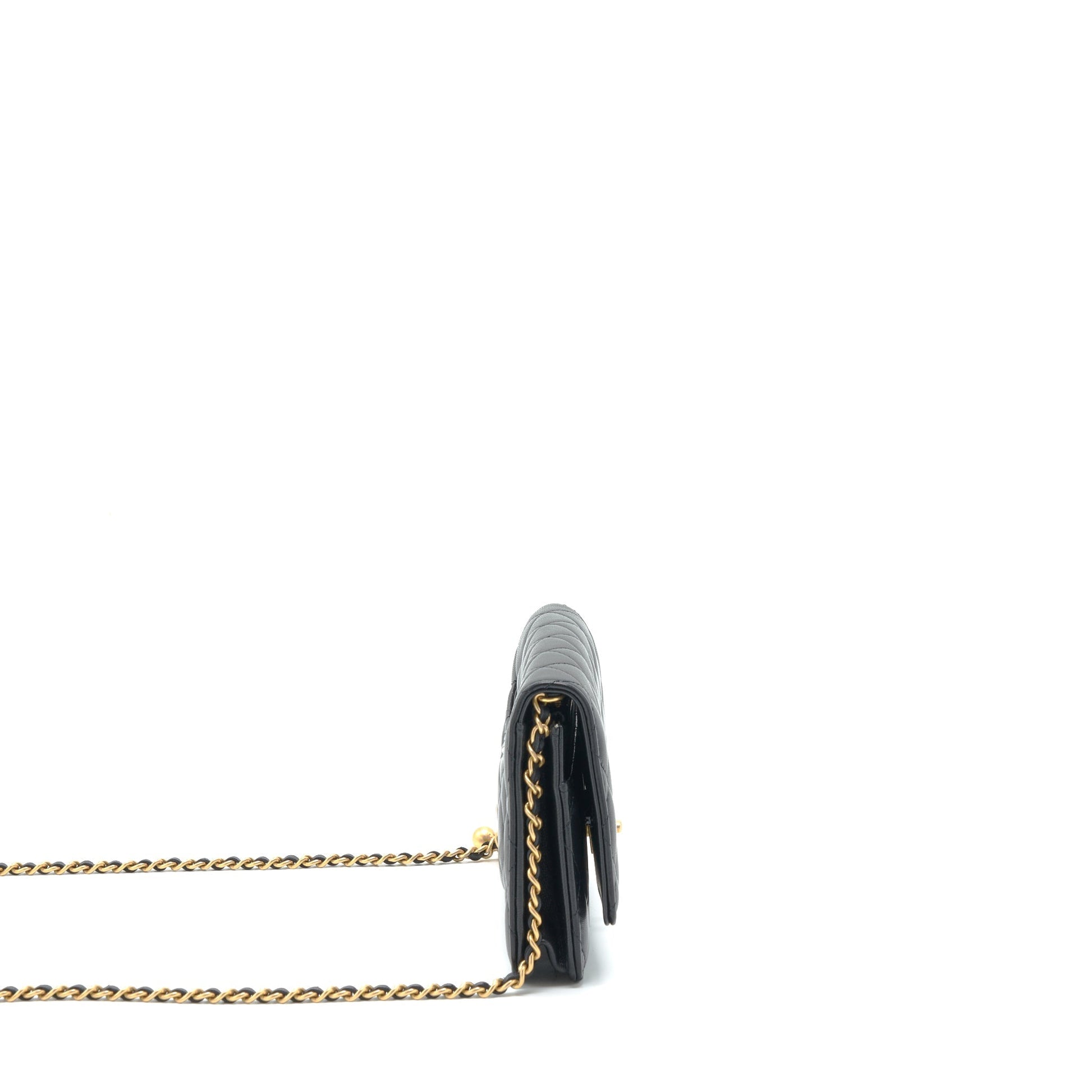 Chanel Pearl Crush On Lambskin GHW Black Wallet Case Black Ghw