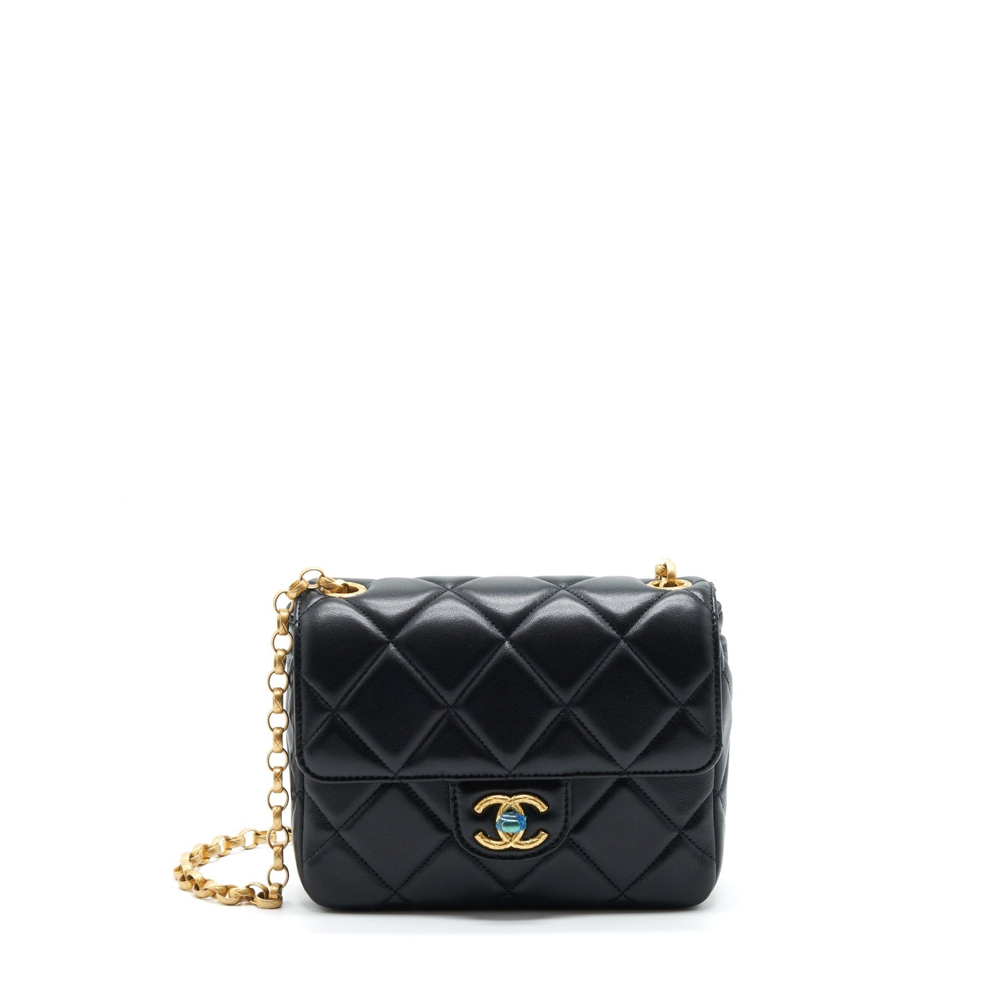 Chanel Quilted Square Flap Lambskin Brushed GHW Black Shoulder Bag