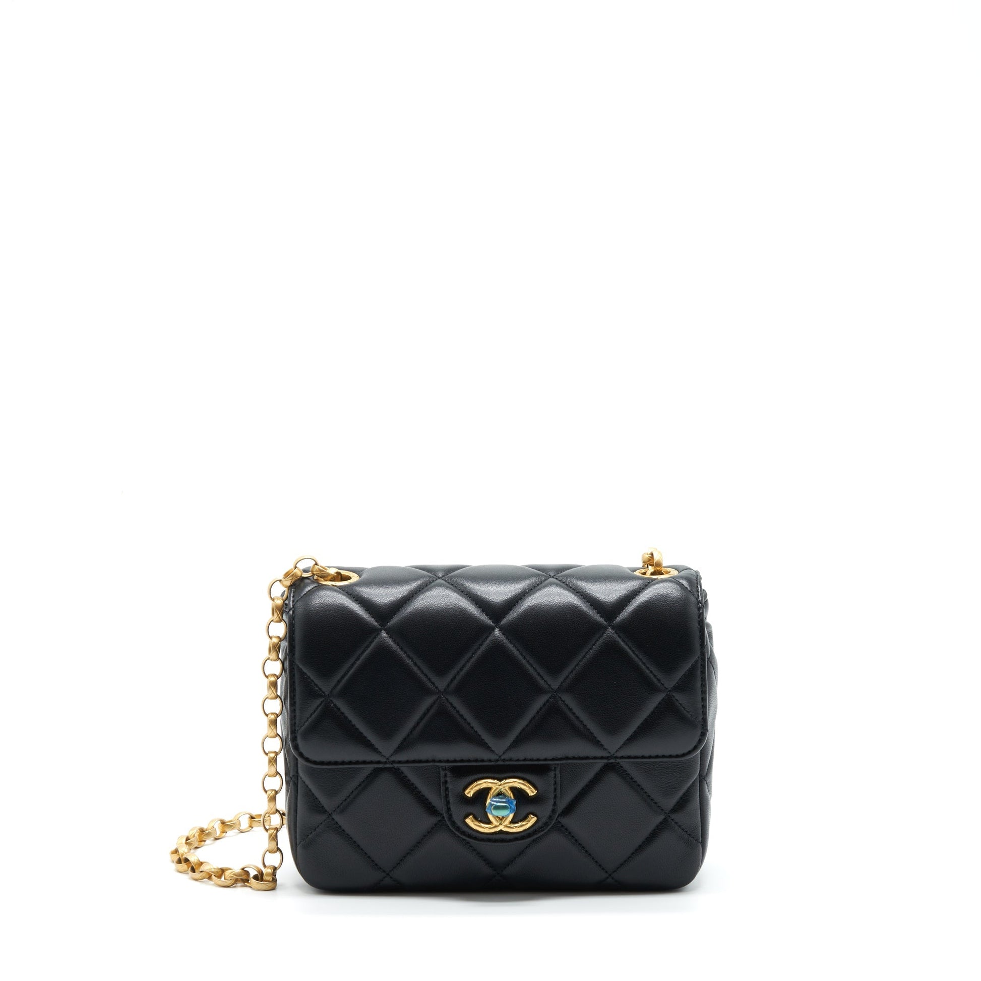 Chanel Quilted Square Flap Lambskin Brushed GHW Black Shoulder Bag