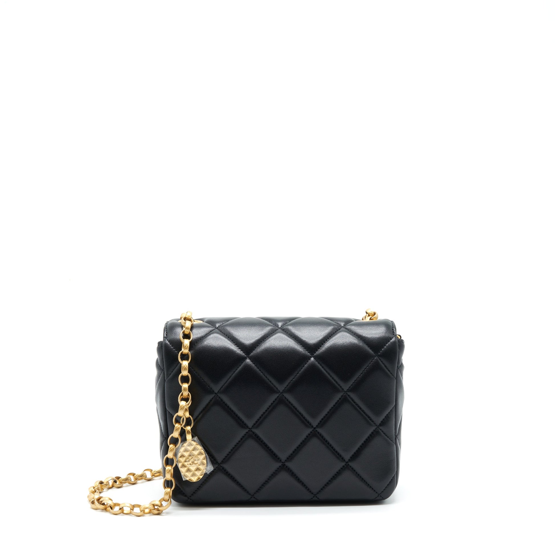 Chanel Quilted Square Flap Lambskin Brushed GHW Black Shoulder Bag