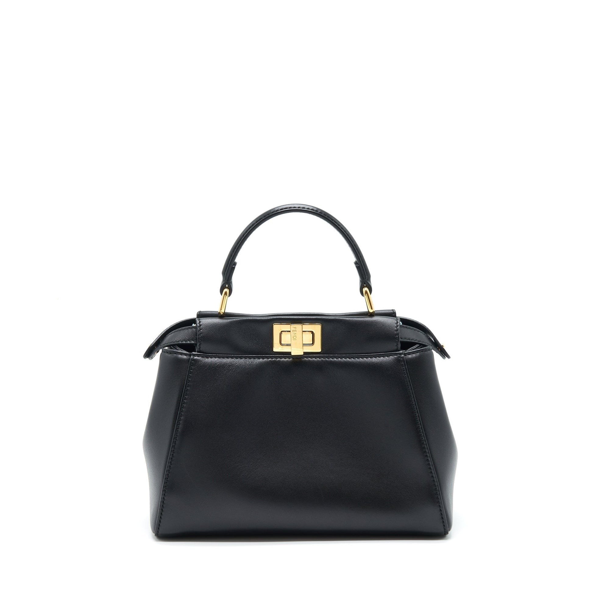 Fendi Peekaboo Handbag Lambskin Black Mini Travel Bag Lambskin Black Ghw
