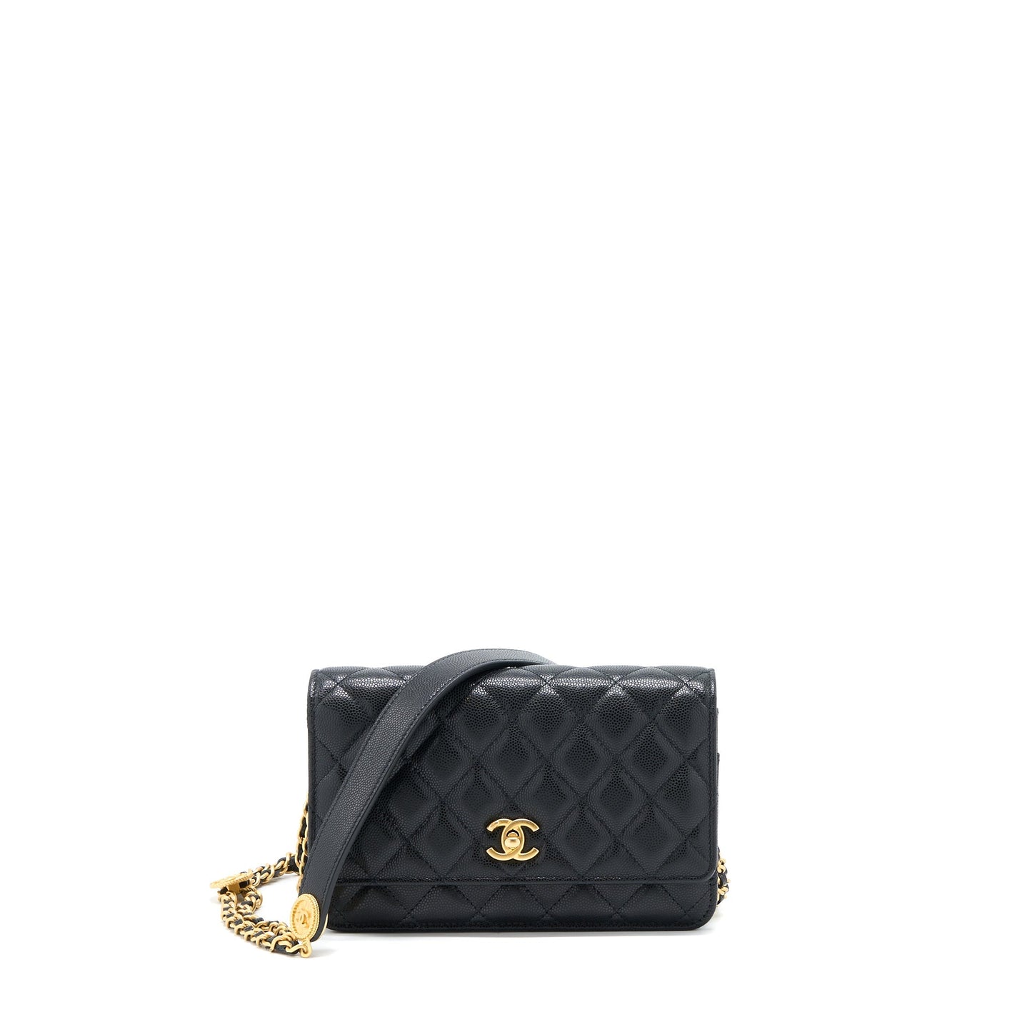 Chanel 22A On Caviar GHW Microchip Black Wallet Case