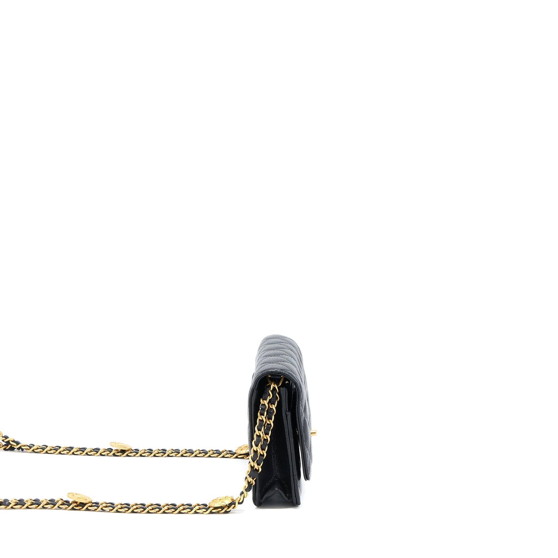 Chanel 22A On Caviar GHW Microchip Black Wallet Case