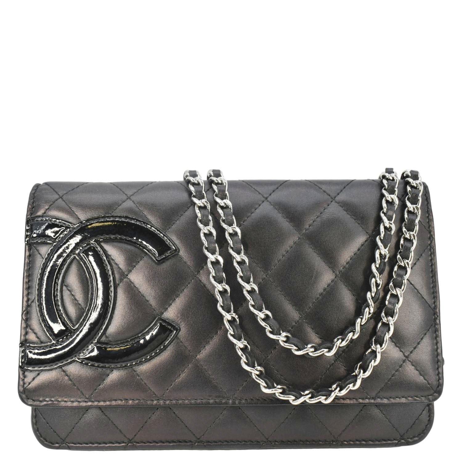 Chanel Cambon Ligne On Quilted Leather Black Wallet Case Ligne Woc