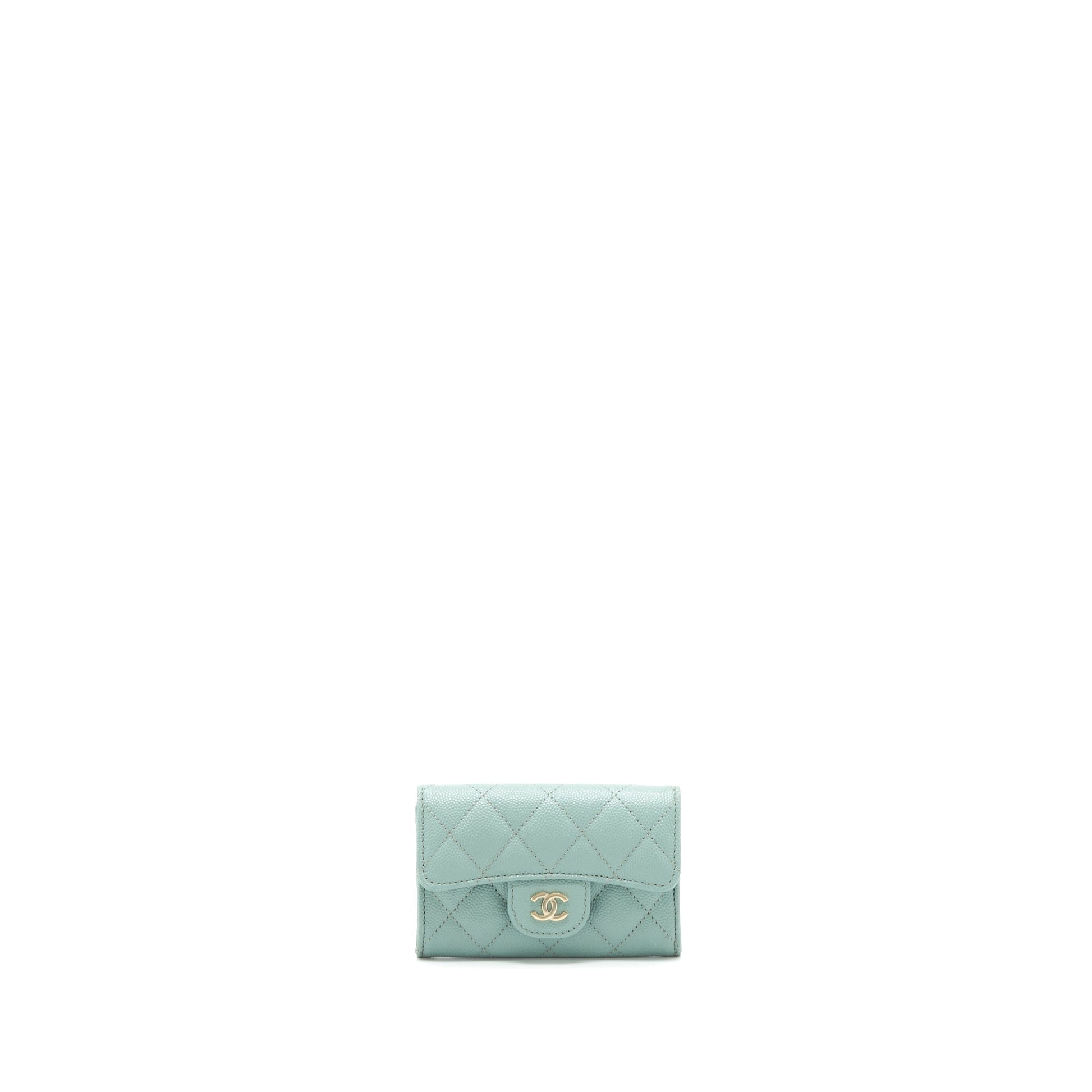 Chanel 22C Flap Card Holder Caviar NG124 Green Wallet Case
