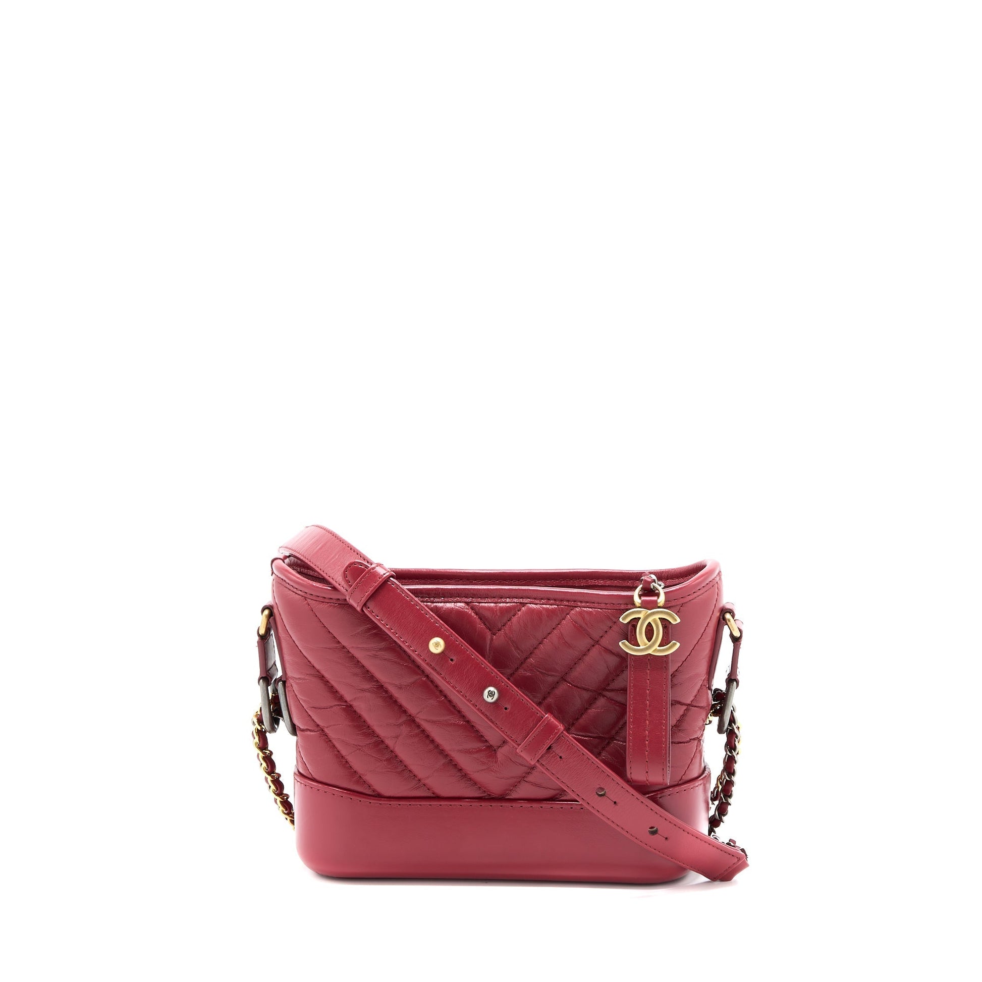 Chanel Gabrielle Hobo Chevron Calfskin Hardware Multicolour Red Small Shoulder Bag