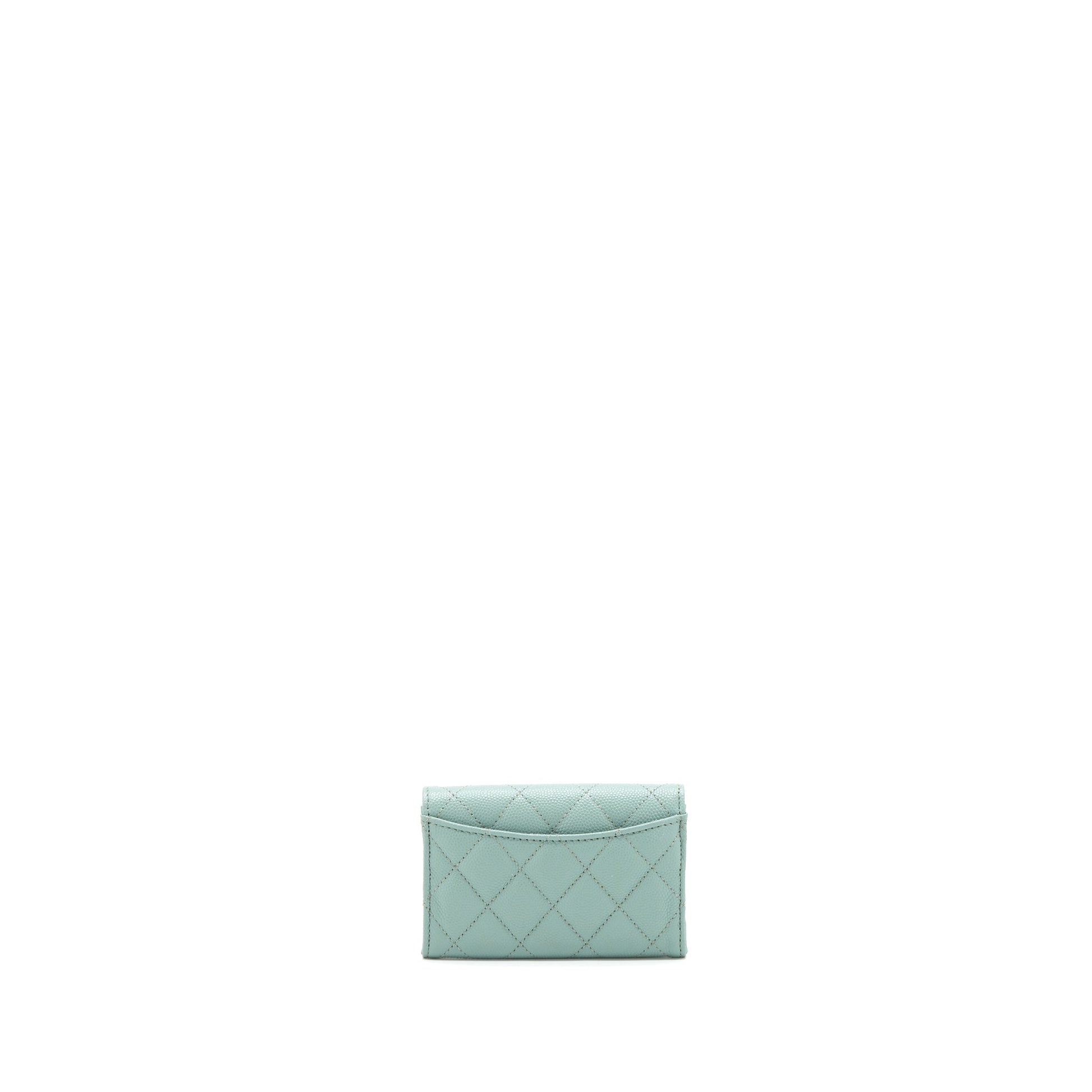 Chanel 22C Flap Card Holder Caviar NG124 Green Wallet Case