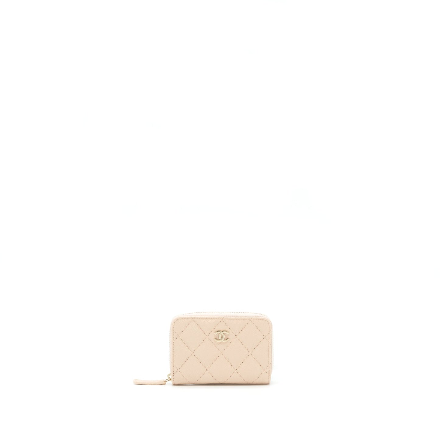 Chanel 22C Zippy Card Holder Caviar Light Beige Wallet Case