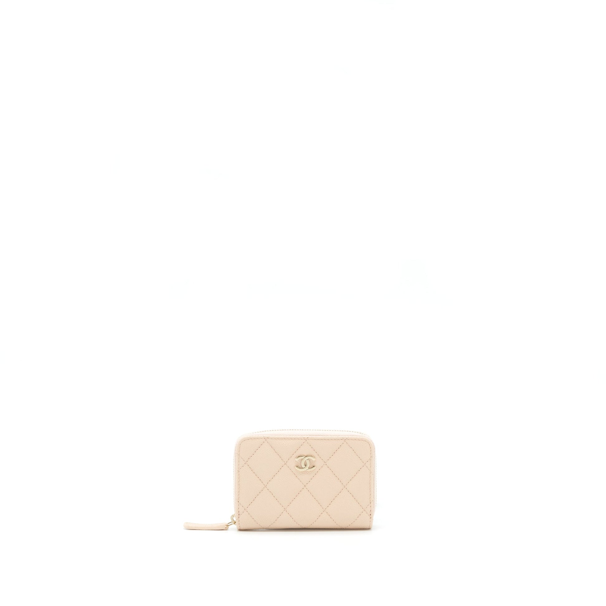 Chanel 22C Zippy Card Holder Caviar Light Beige Wallet Case