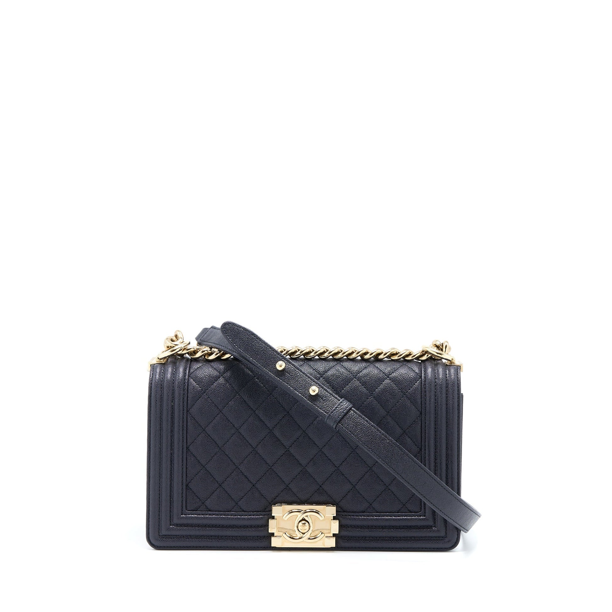 Chanel Boy Grained Calfskin Dark LGHW Blue Handbag