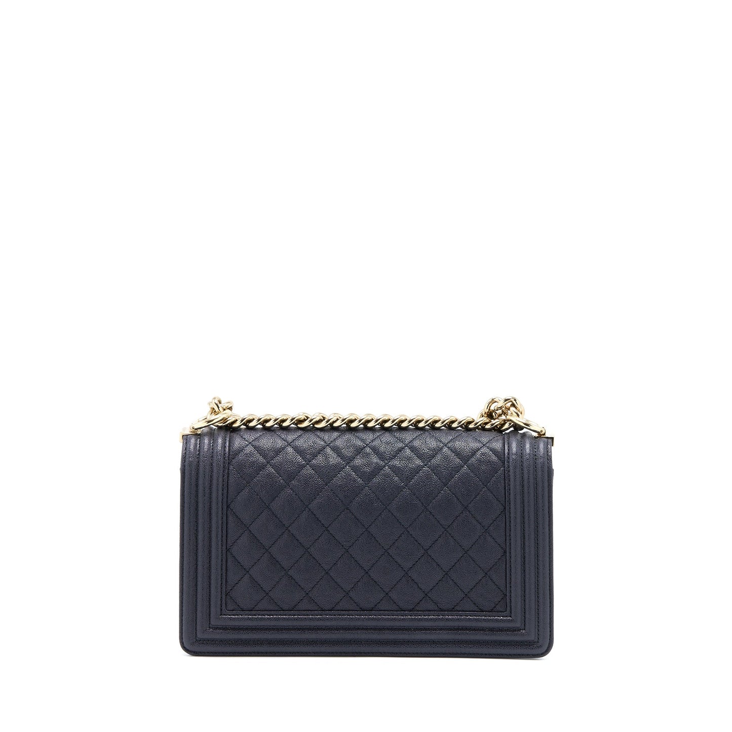 Chanel Boy Grained Calfskin Dark LGHW Blue Handbag
