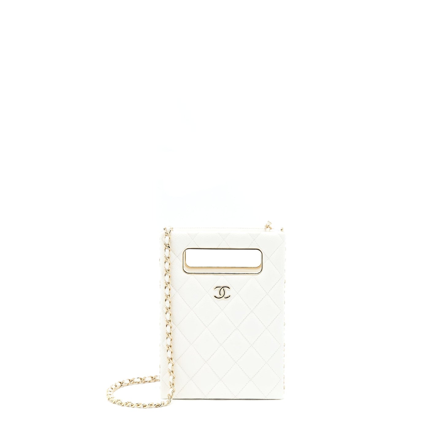Chanel Vertical Evening Caviar LGHW Microchip White Handbag