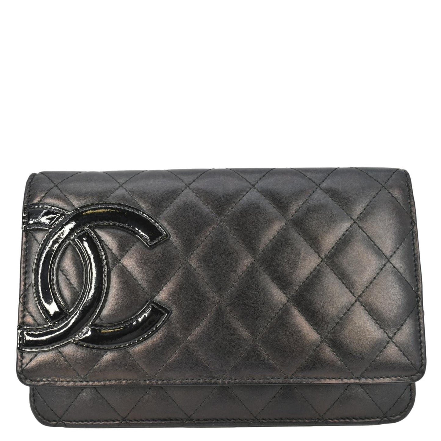 Chanel Cambon Ligne On Quilted Leather Black Wallet Case Ligne Woc