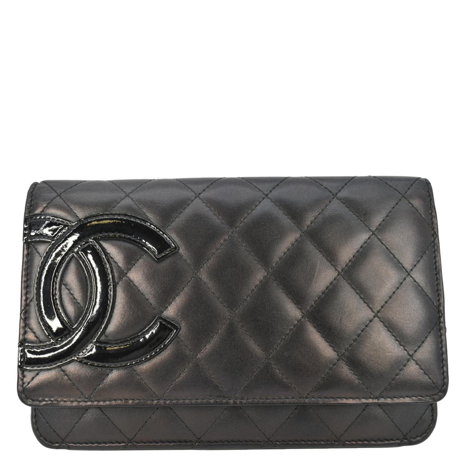 Chanel Cambon Ligne On Quilted Leather Black Wallet Case Ligne Woc