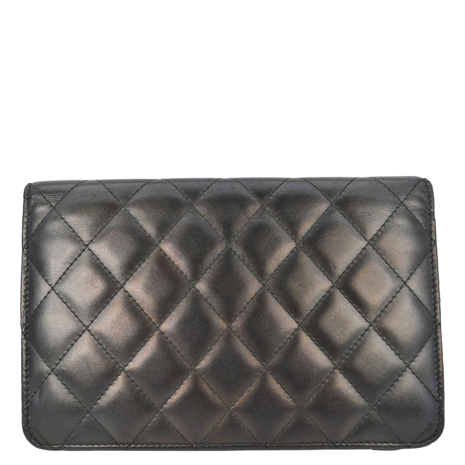 Chanel Cambon Ligne On Quilted Leather Black Wallet Case Ligne Woc
