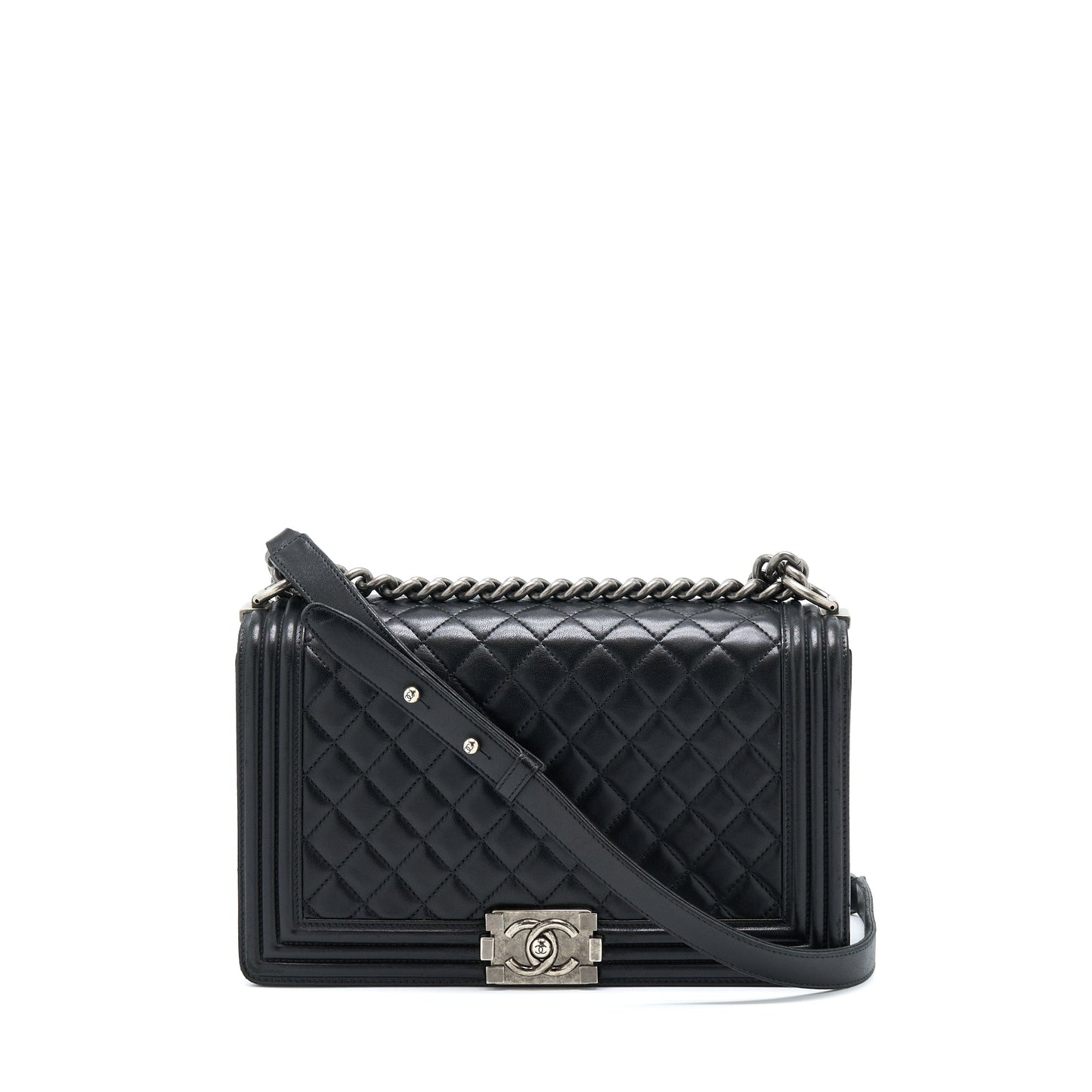 Chanel Boy Lambskin Ruthenium SHW Black Handbag Ruthenium Shw