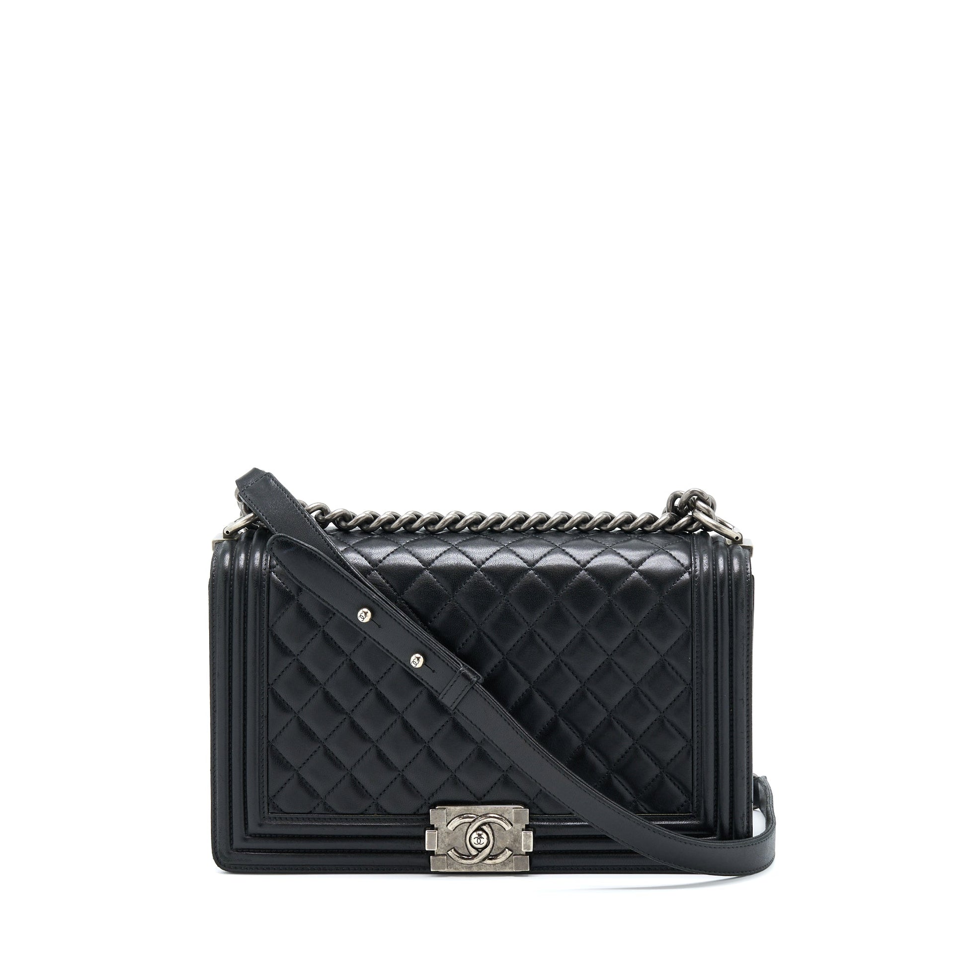 Chanel Boy Lambskin Ruthenium SHW Black Handbag Ruthenium Shw