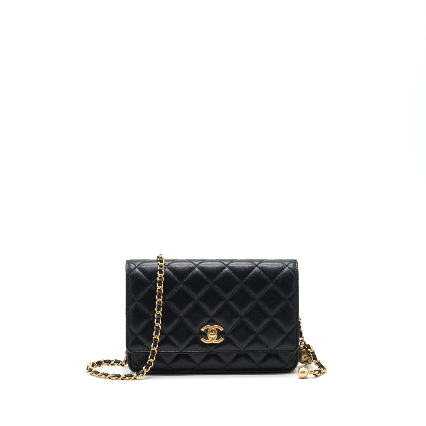 Chanel 22C Pearl Crush On Lambskin GHW Black Wallet Case