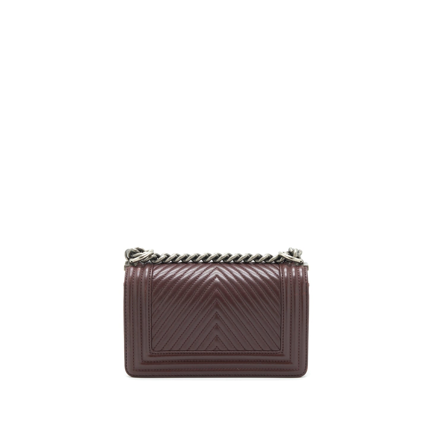 Chanel Chevron Boy Lambskin Burgundy Ruthenium Hardware Small Handbag