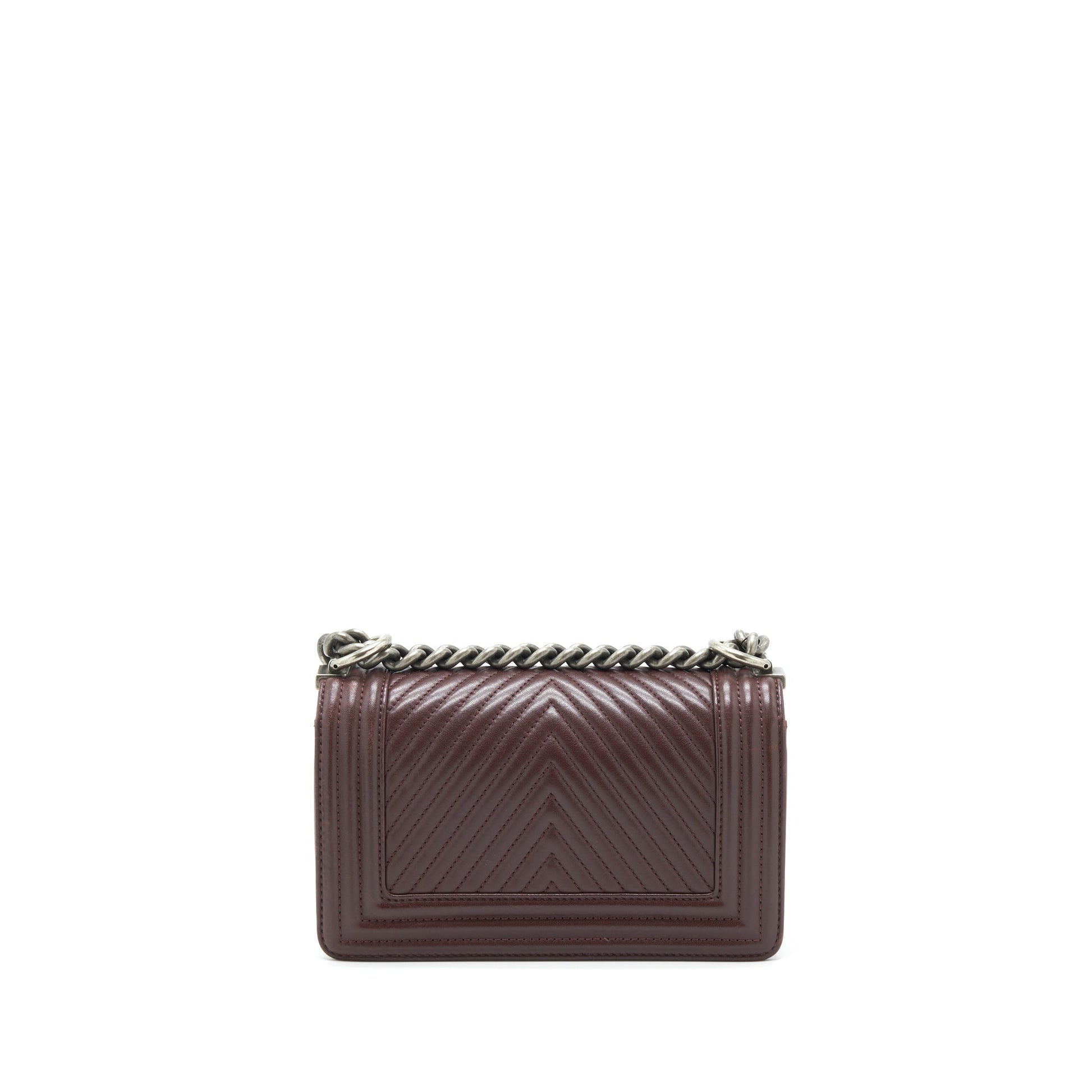 Chanel Chevron Boy Lambskin Burgundy Ruthenium Hardware Small Handbag