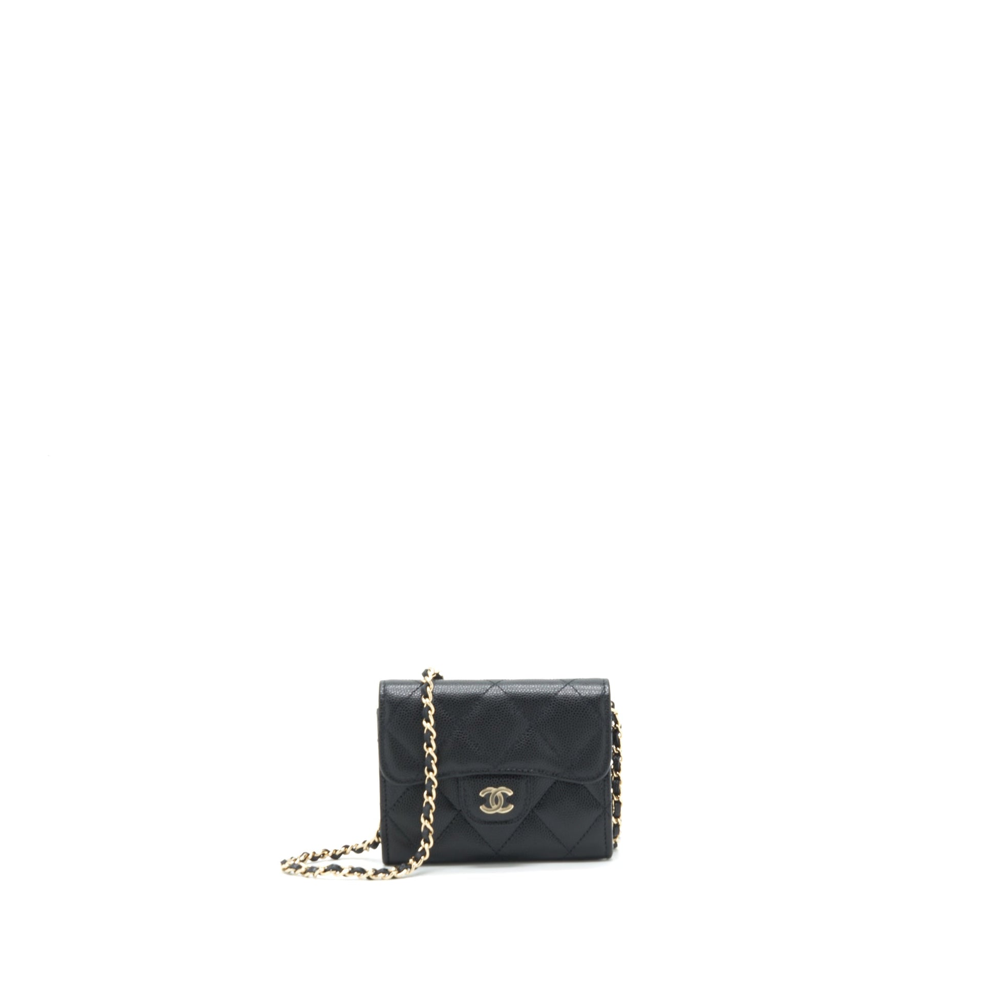 Chanel Flap Card Holder Caviar LGHW Black Wallet Case