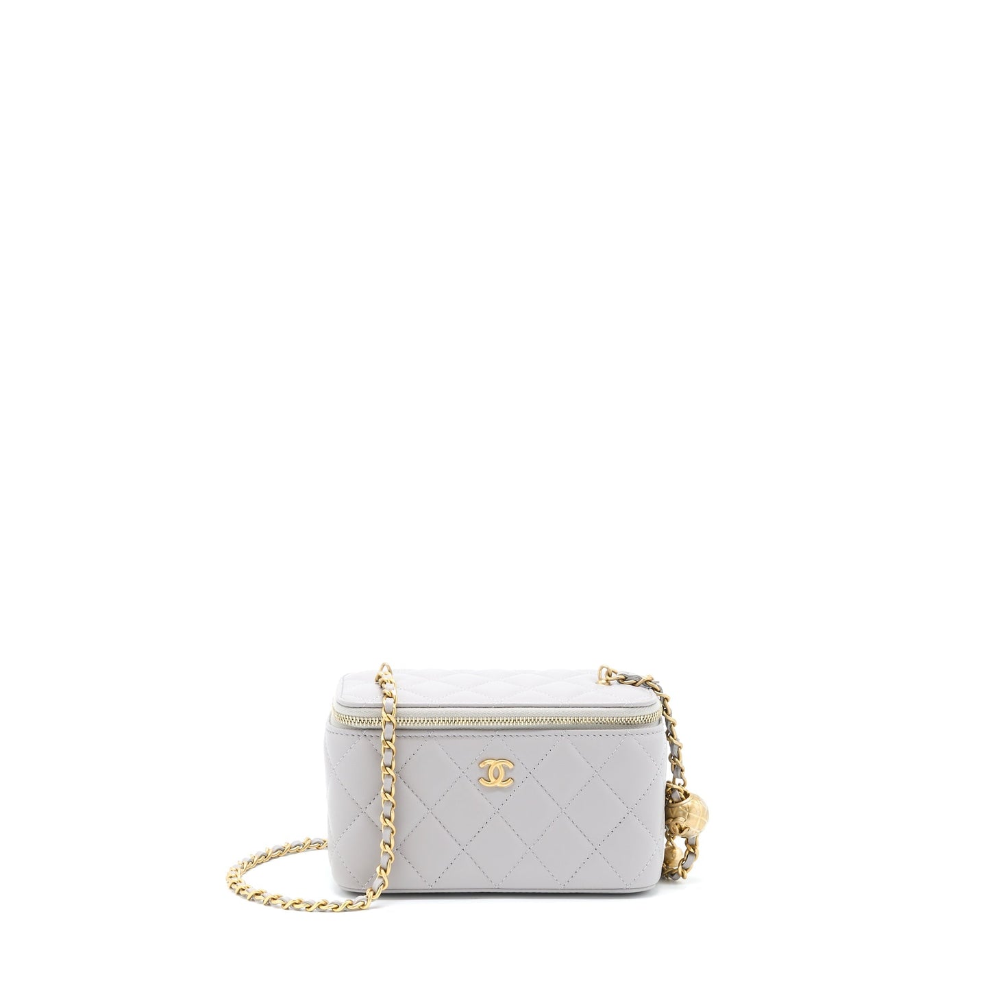 Chanel 22B Pearl Crush Long Vanity Lambskin Grey Handbag