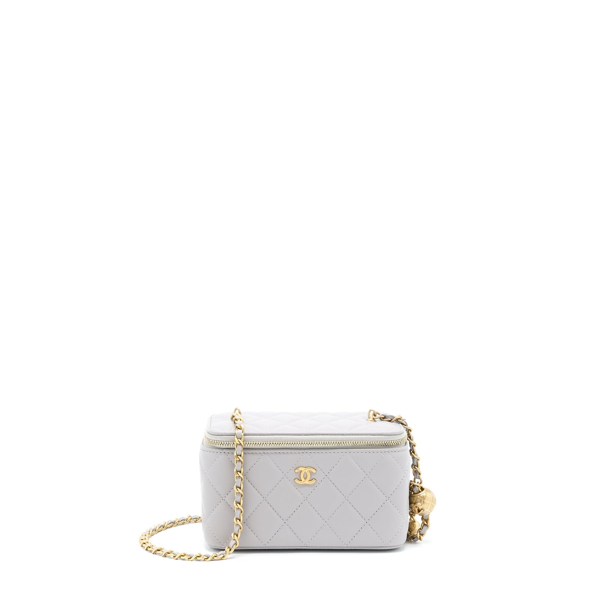 Chanel 22B Pearl Crush Long Vanity Lambskin Grey Handbag