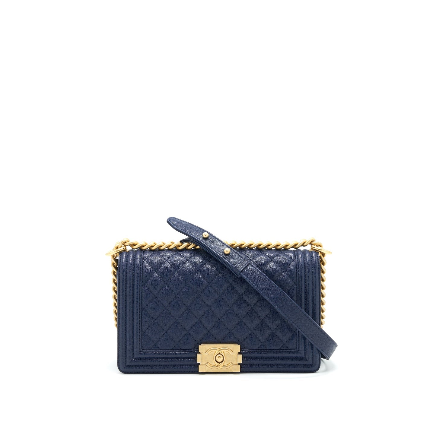 Chanel Boy Old Caviar Navy GHW Handbag