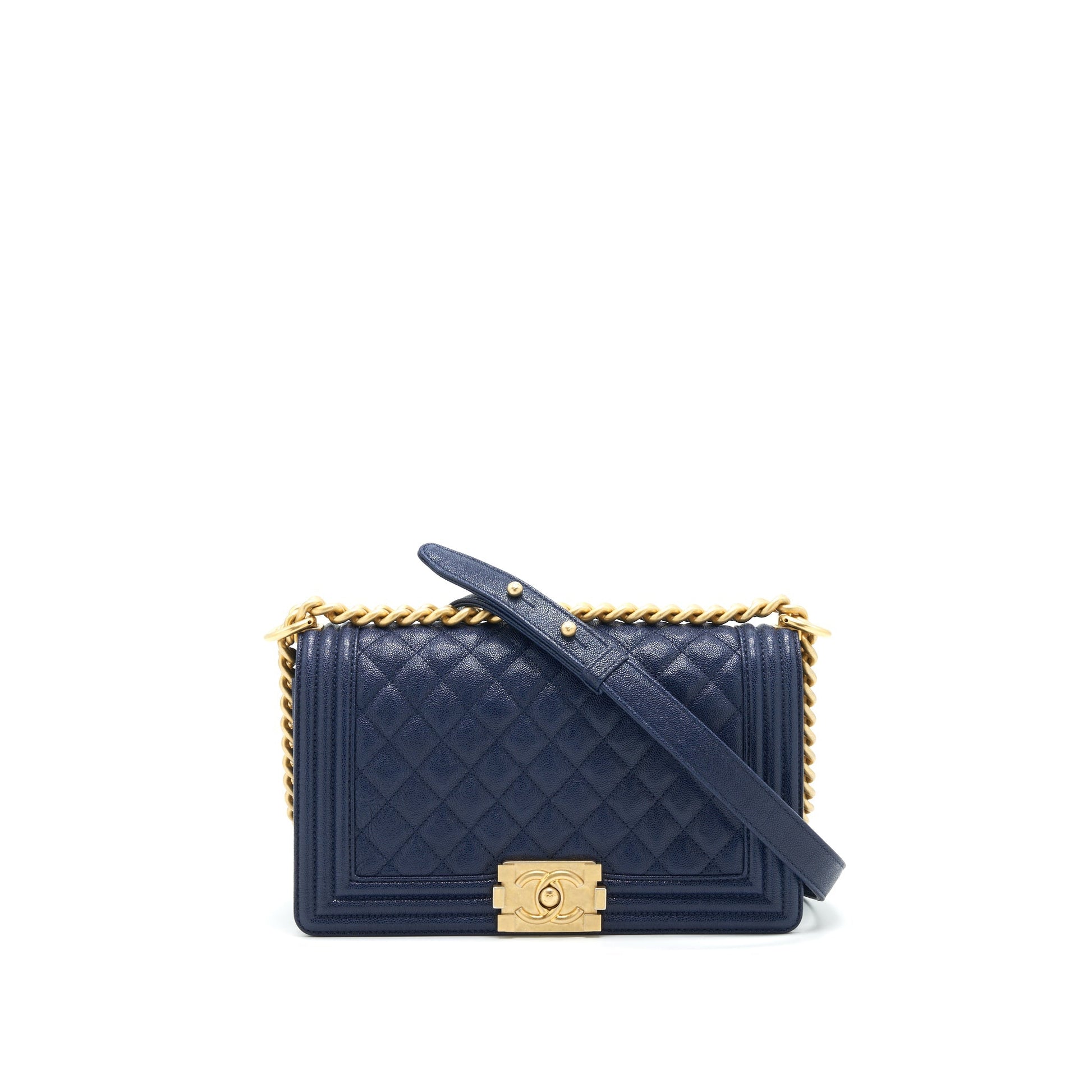 Chanel Boy Old Caviar Navy GHW Handbag