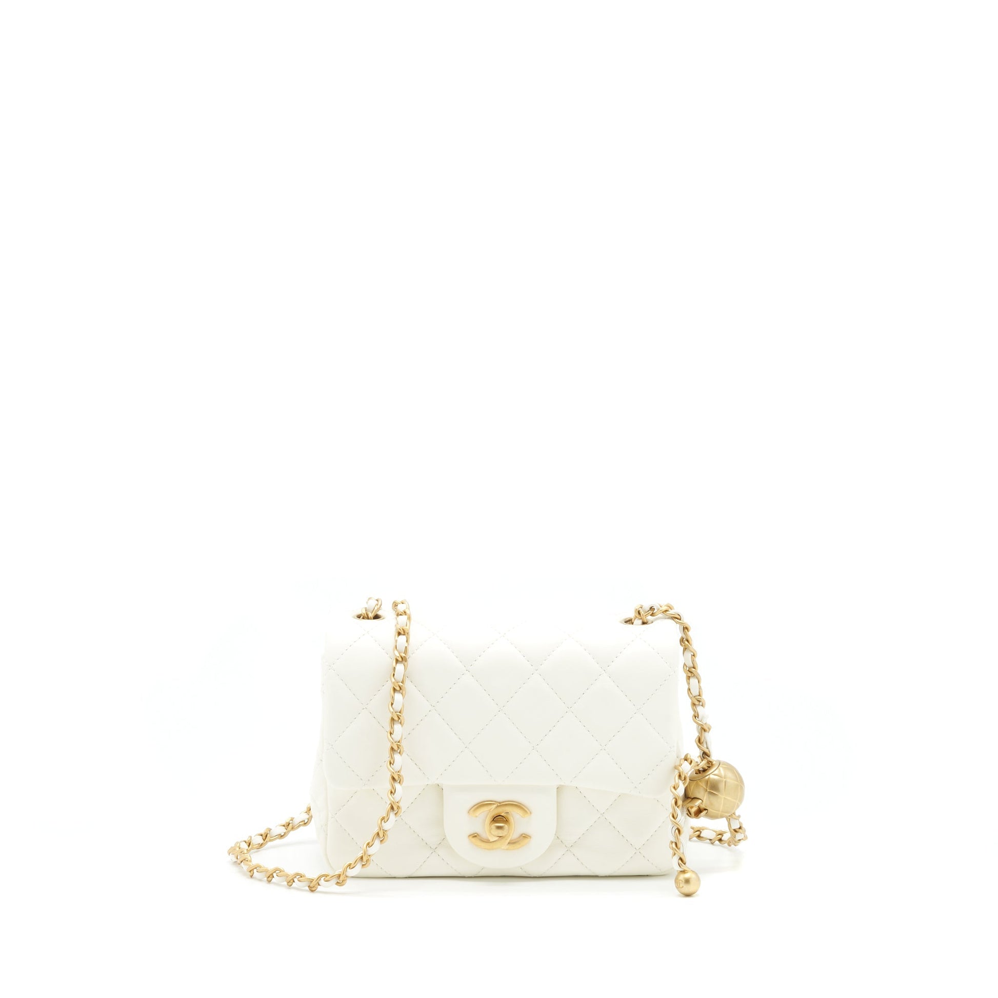 Chanel 22C Pearl Crush Square Flap Lambskin White Shoulder Bag