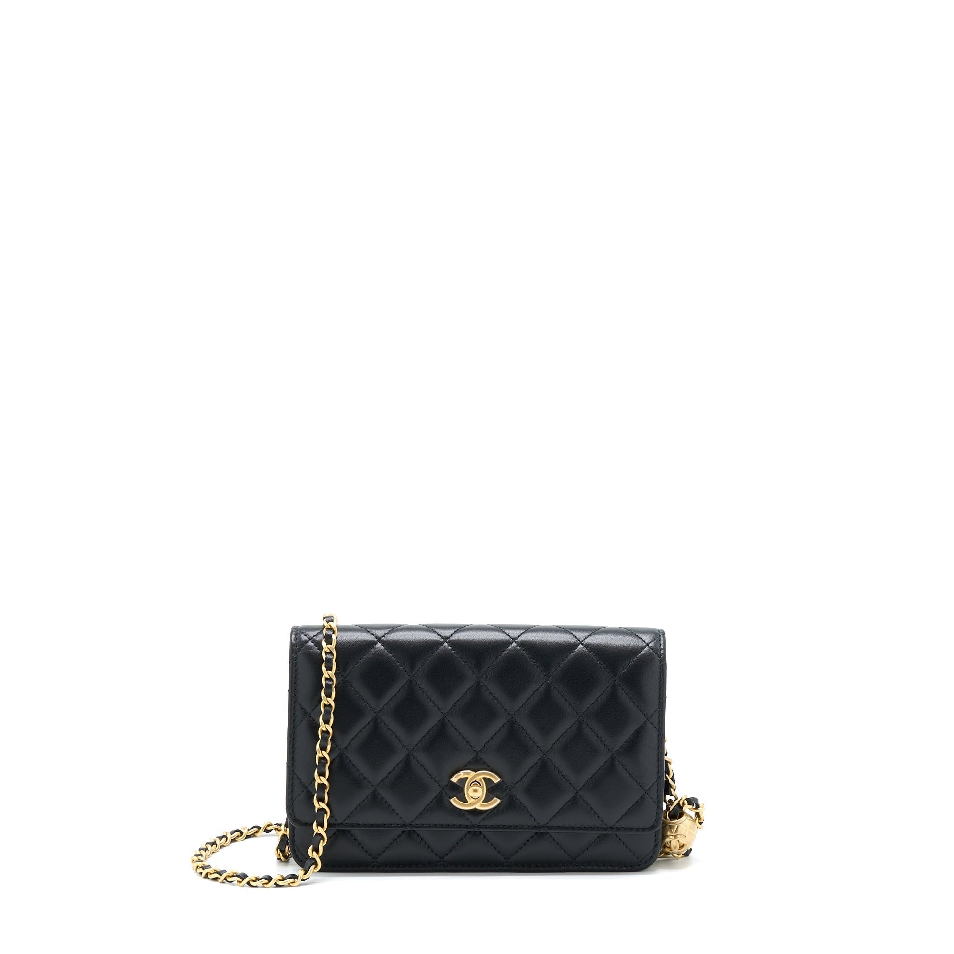 Chanel 22B Pearl Crush On Lambskin GHW Black Wallet Case