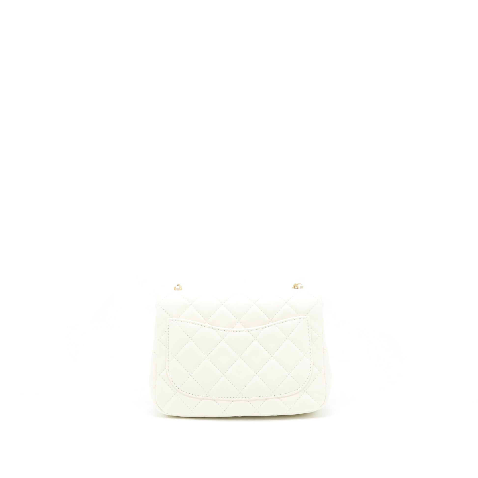 Chanel 22C Pearl Crush Square Flap Lambskin White Shoulder Bag