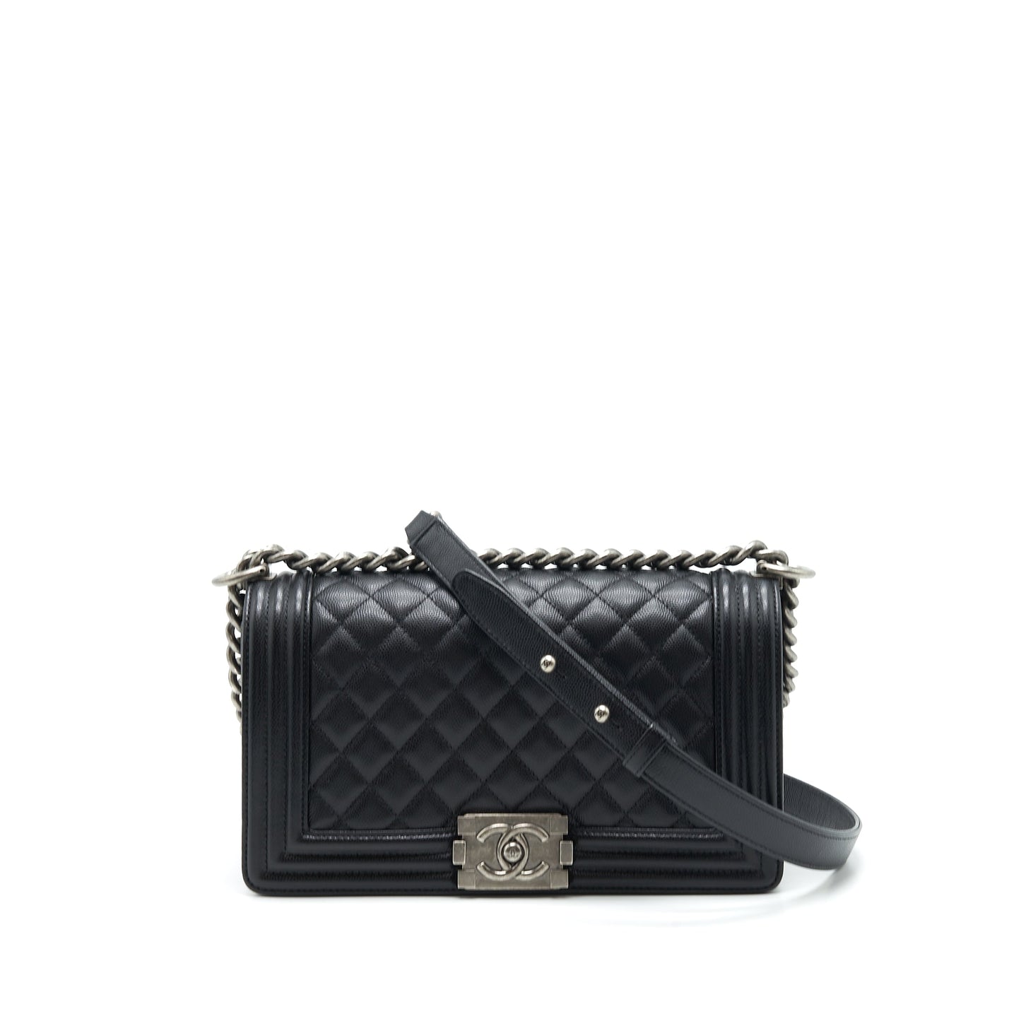 Chanel Leboy Boy Caviar Ruthenium Sliver Hardware Black Handbag