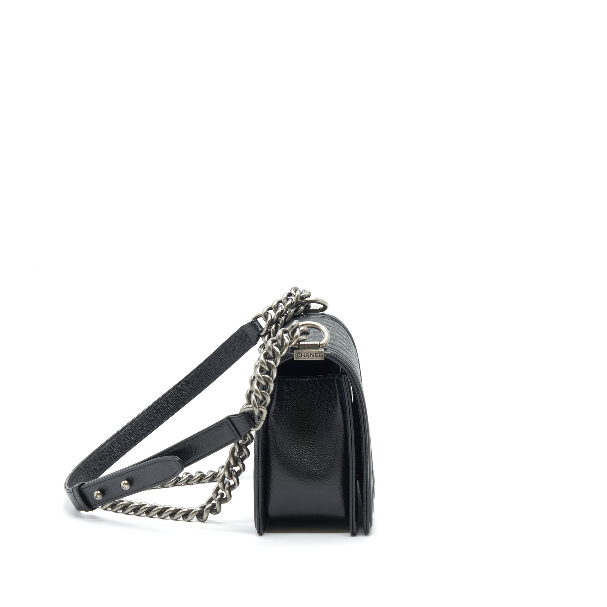 Chanel Leboy Boy Caviar Ruthenium Sliver Hardware Black Handbag