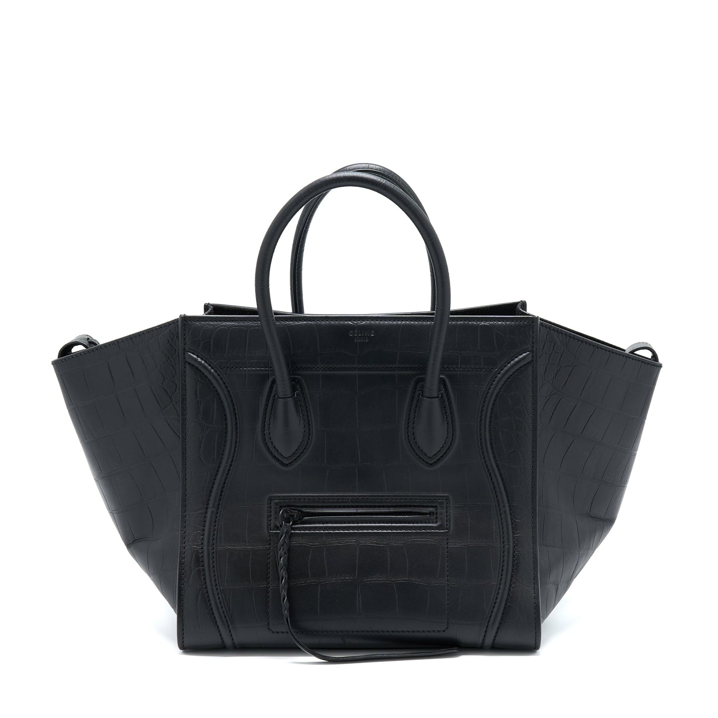 Celine Phantom Luggage Purse Crocodile Embossed Calfskin Handbag Black Large Travel Bag