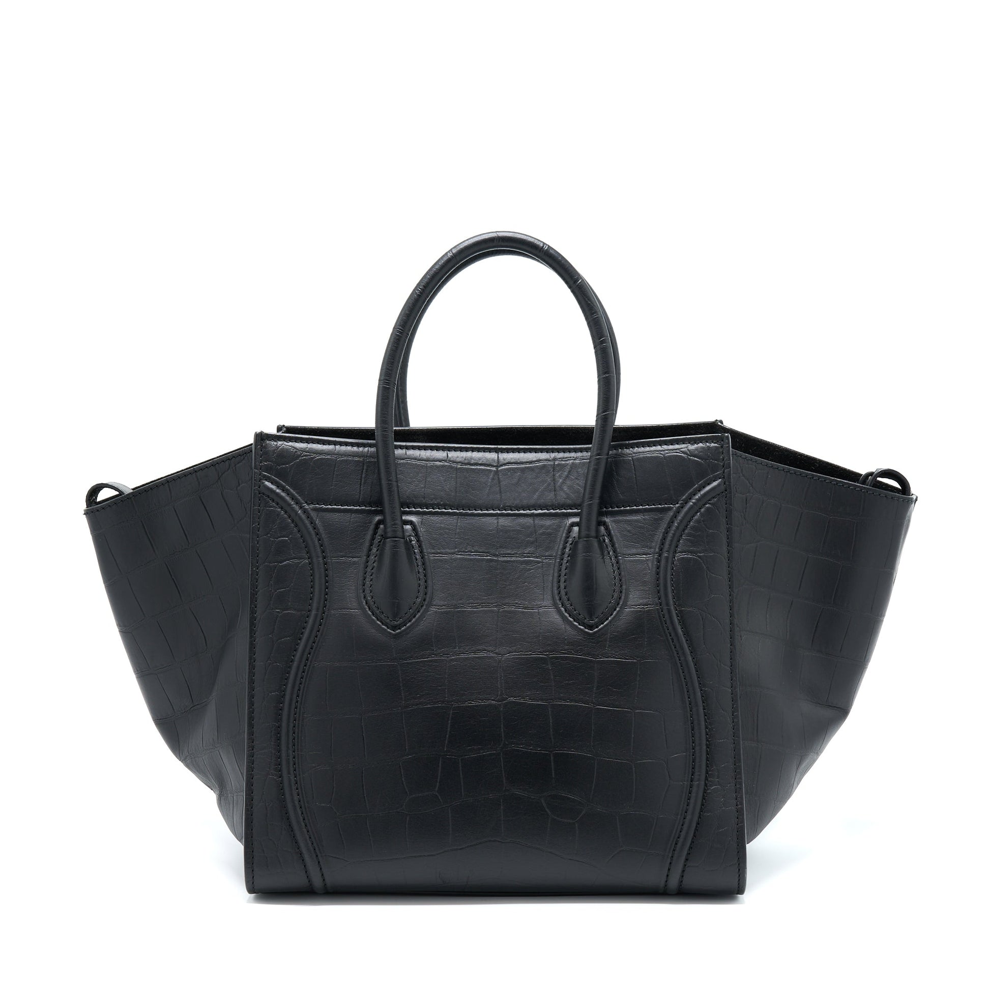 Celine Phantom Luggage Purse Crocodile Embossed Calfskin Handbag Black Large Travel Bag