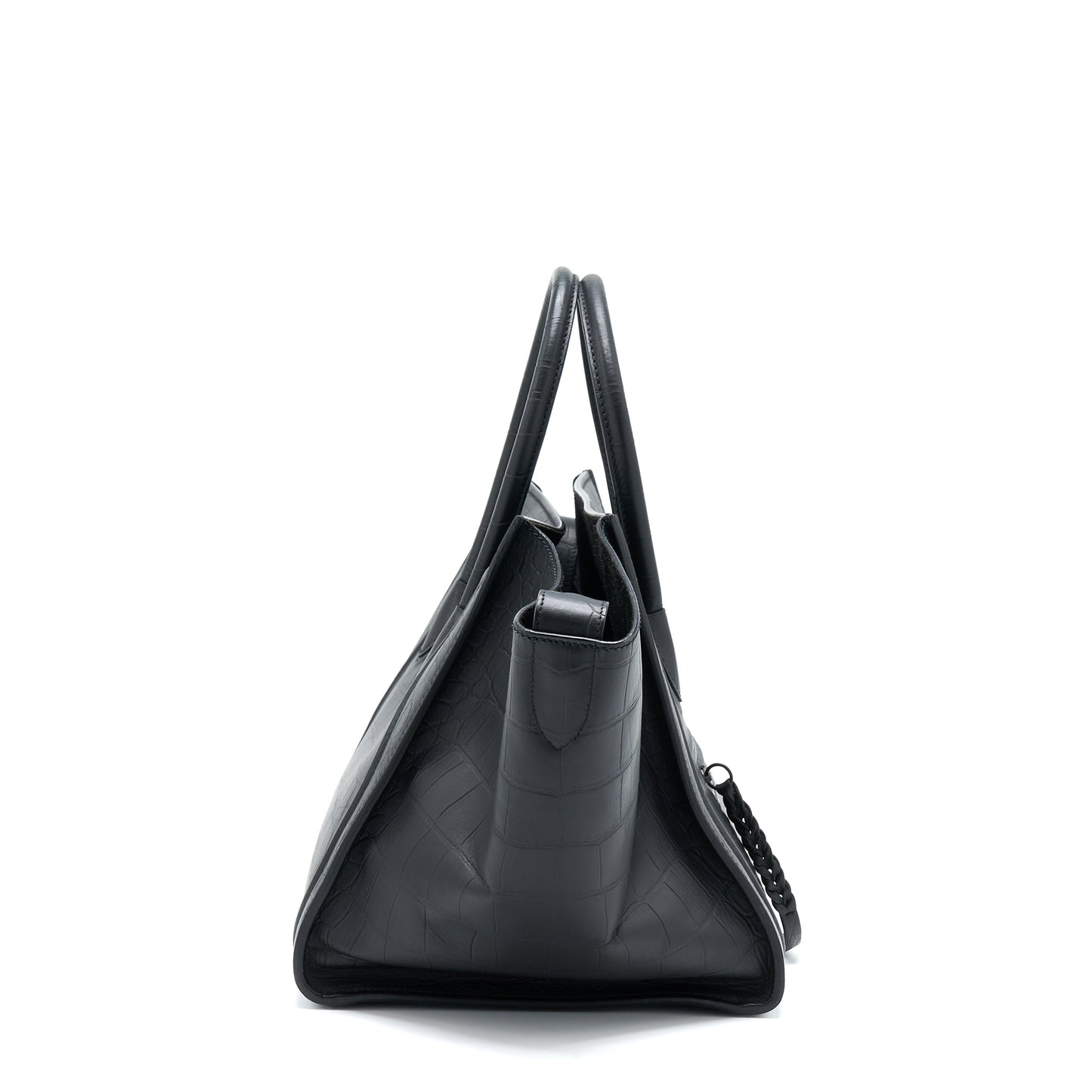 Celine Phantom Luggage Purse Crocodile Embossed Calfskin Handbag Black Large Travel Bag