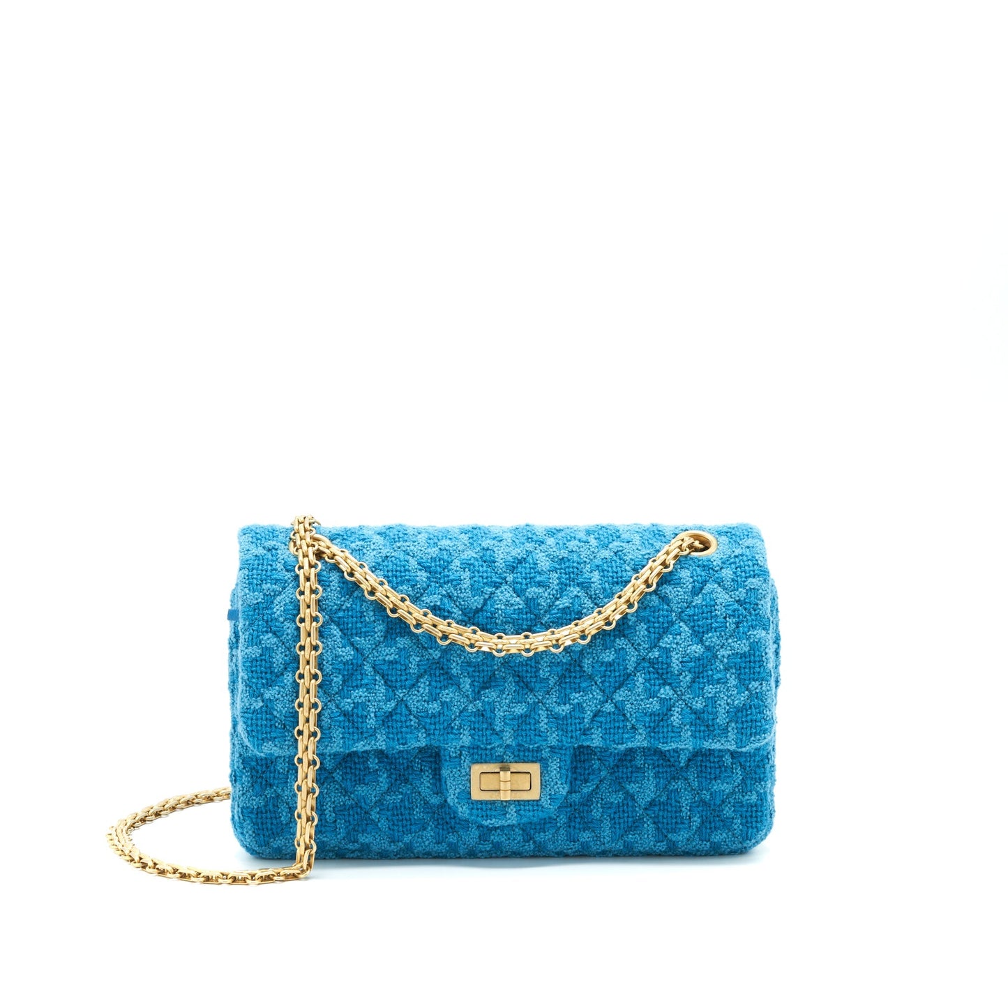 Chanel Tweed 2.55 Reissue Flap Brushed GHW Blue Small Shoulder Bag
