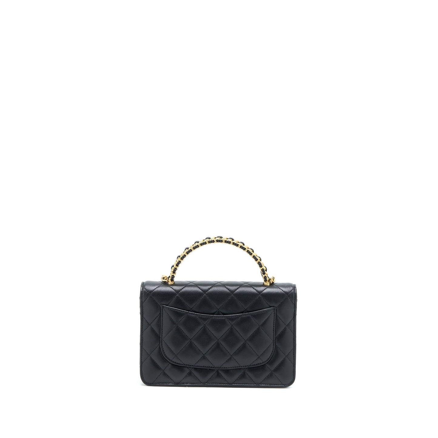 Chanel Detailed Top Handle on Lambskin GHW Black Wallet Case